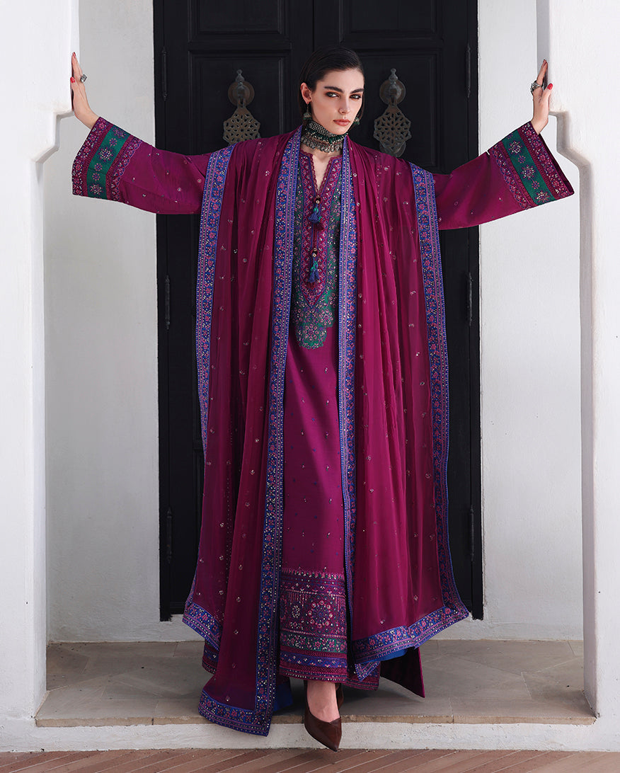 Mushq | Nuvera Rawsilk | Reina Rouge - Luxury Dress - available at Maria Faisal in UK and USA.