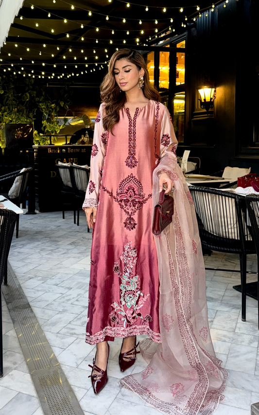 Asifa and Nabeel | Silk Edit 26 | Rose Noir - Luxury Dress - available at Maria Faisal in UK and USA.