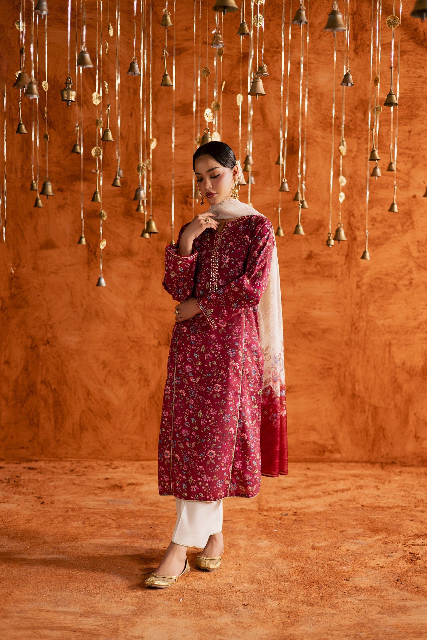 Batik | Festive Eid 26 | Roseshell - Luxury Dress - available at Maria Faisal in UK and USA.