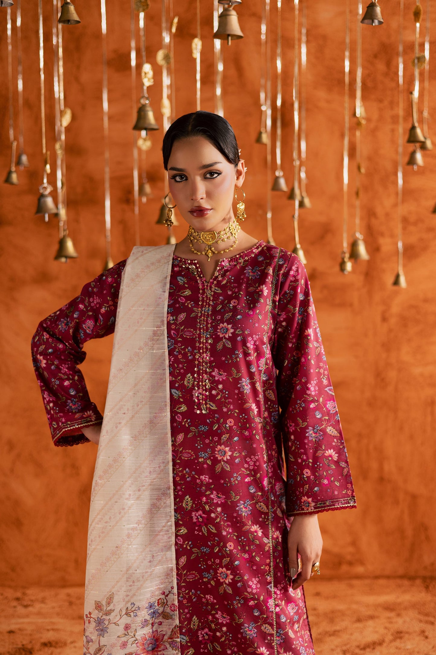 Batik | Festive Eid 26 | Roseshell - Luxury Dress - available at Maria Faisal in UK and USA.