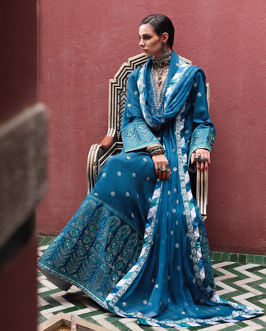 Mushq | Nuvera Rawsilk | Rouge Sapphire - Luxury Dress - available at Maria Faisal in UK and USA.