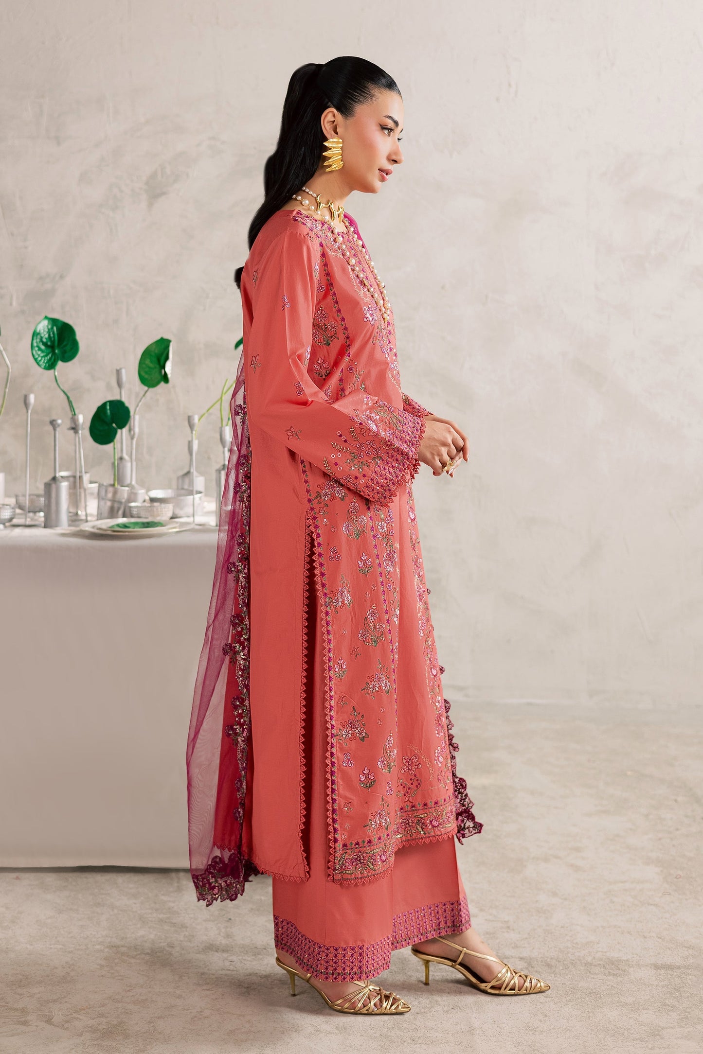 Batik | Festive Eid 26 | Rust Nazneen - Luxury Dress - available at Maria Faisal in UK and USA.