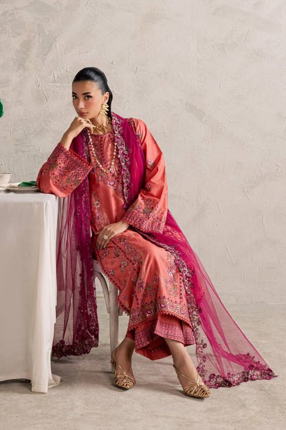 Batik | Festive Eid 26 | Rust Nazneen - Luxury Dress - available at Maria Faisal in UK and USA.