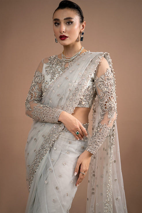 Imrozia Premium | Lumiere Luxury Sarees | 07 Misty Grey - Ladies Clothes - Maria Faisal