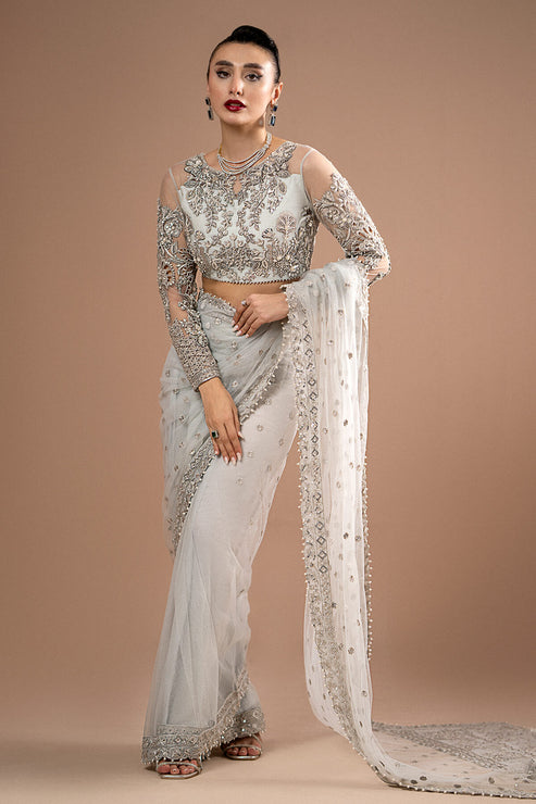 Imrozia Premium | Lumiere Luxury Sarees | 07 Misty Grey - Ladies Clothes - Maria Faisal