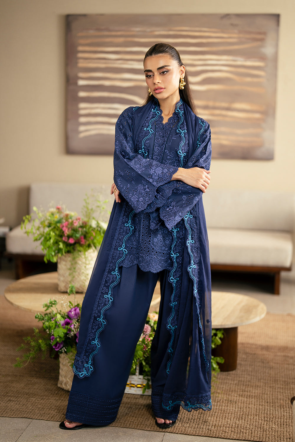 Azure | Luxury Lawn 26 | Sapphire Veil - Luxury Dress - available at Maria Faisal in UK and USA.