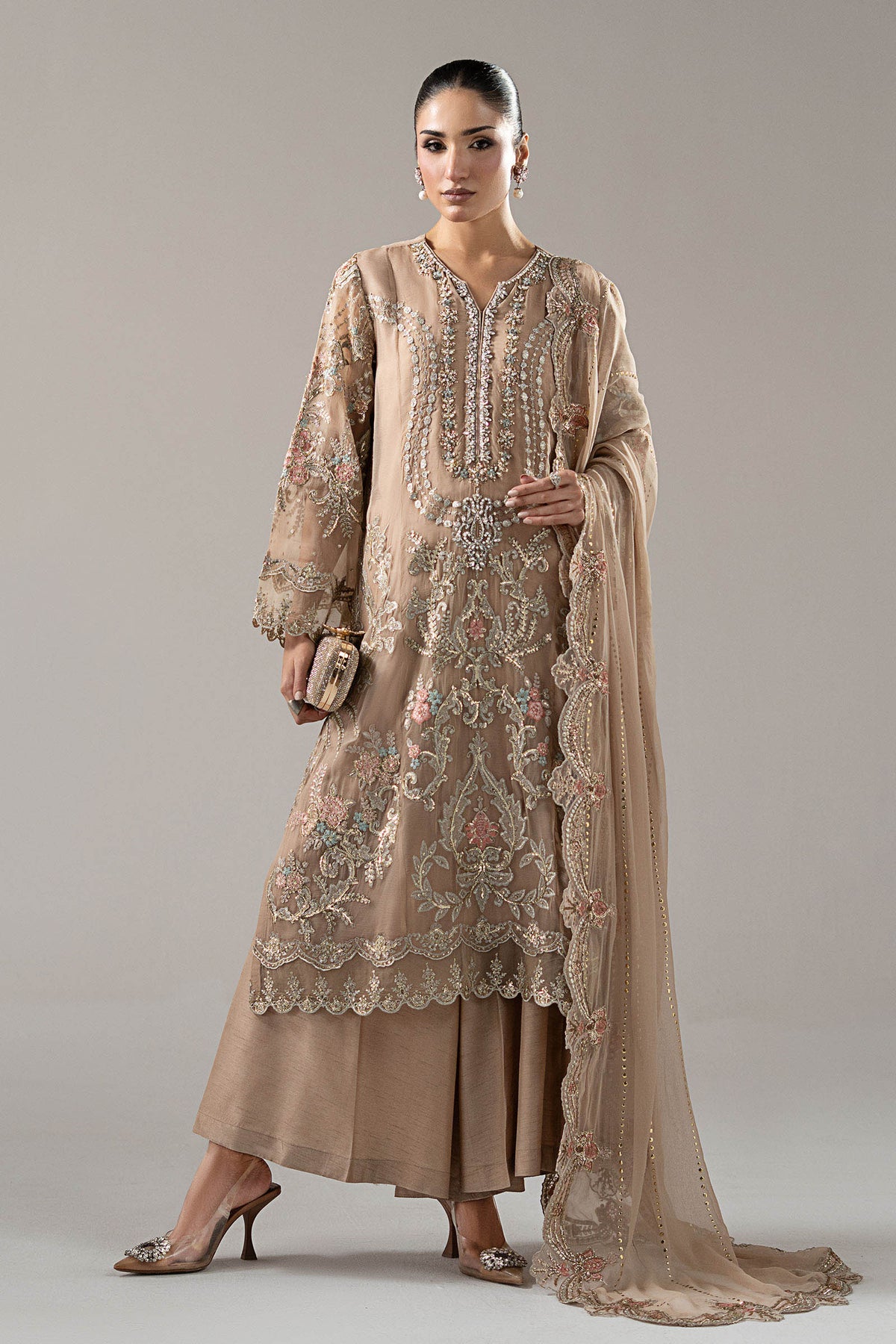 Maria B | Luxury Formals Pre Fall | SF-EA25-18R1-Skin - Formal Dress - available at Maria Faisal in UK and USA.