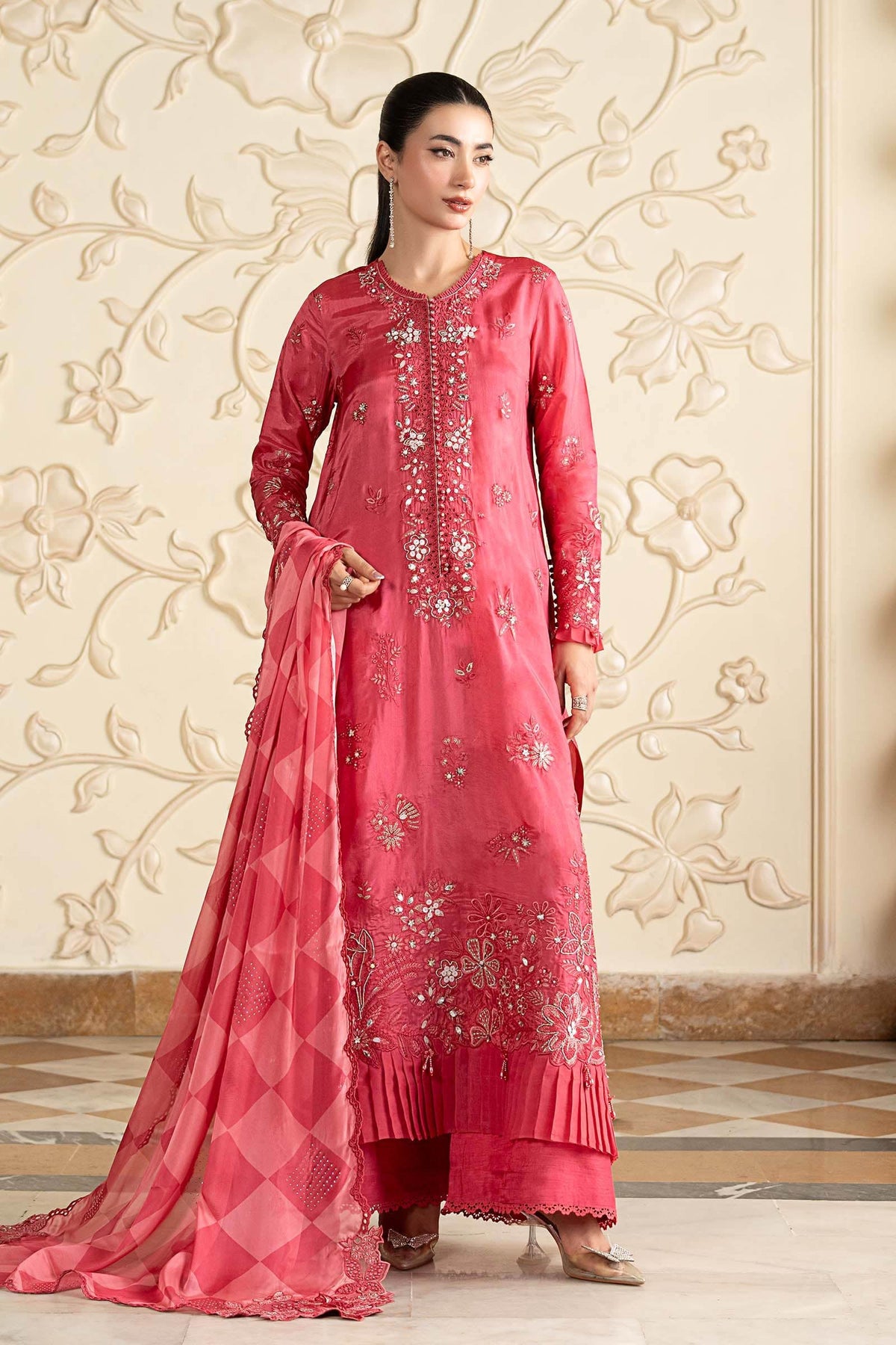 Maria B | Luxury Formals Pre Fall | SF-EA26-12-Pink - Formal Dress - available at Maria Faisal in UK and USA.