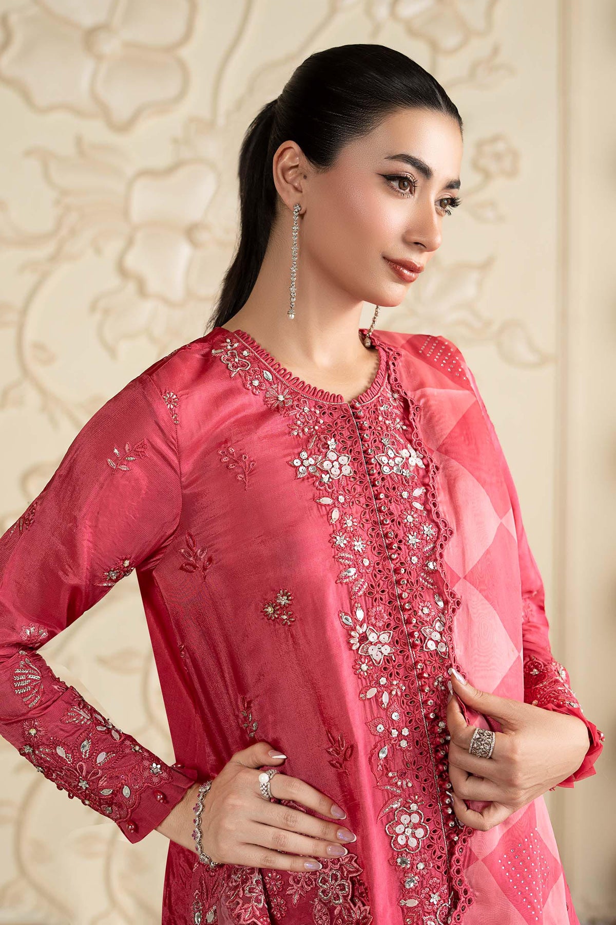 Maria B | Luxury Formals Pre Fall | SF-EA26-12-Pink - Formal Dress - available at Maria Faisal in UK and USA.