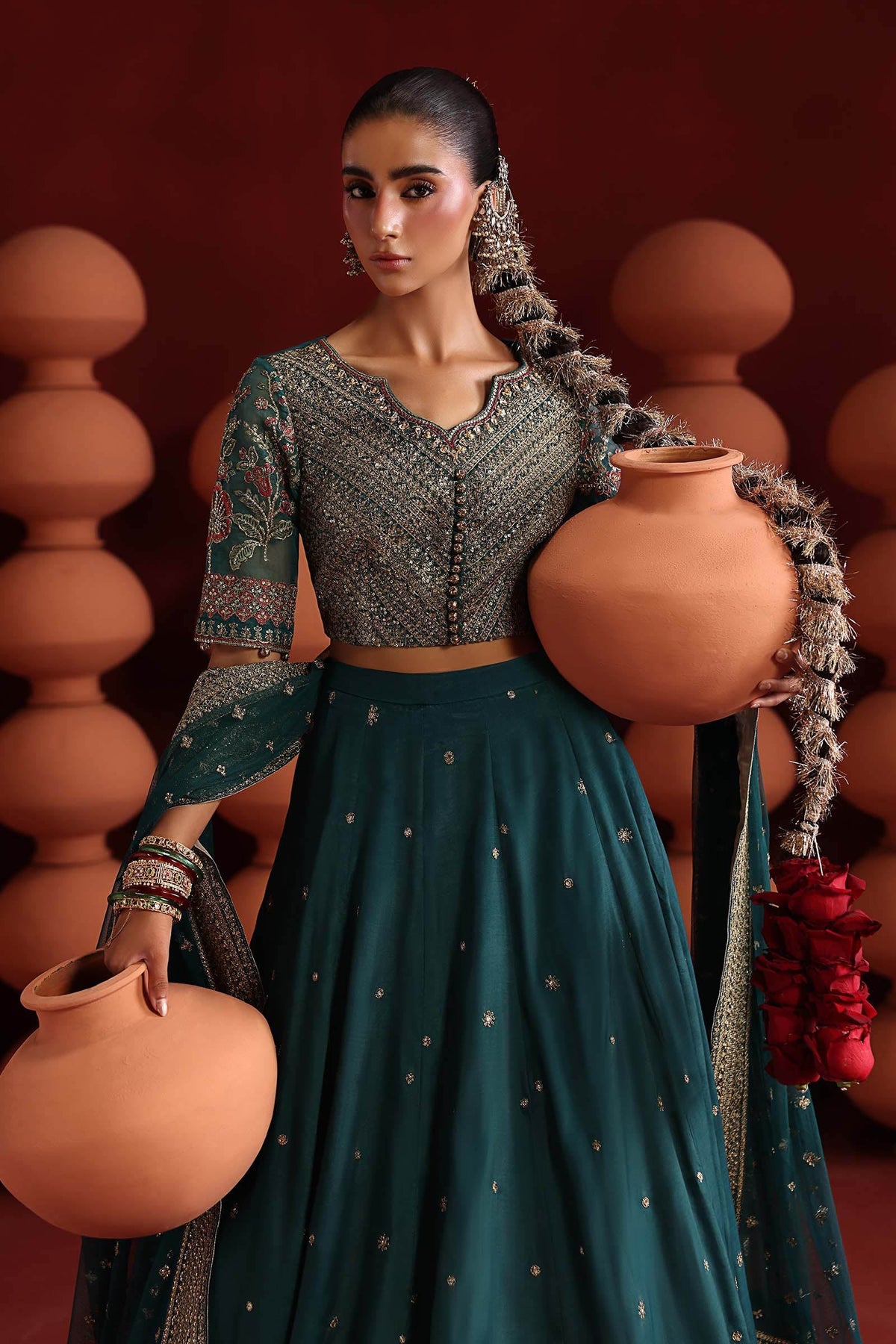 Maria B | Luxury Formals Pre Fall | SF-EA26-27-Teal - Formal Dress - available at Maria Faisal in UK and USA.