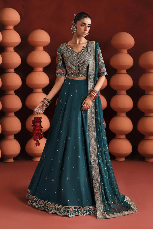 Maria B | Luxury Formals Pre Fall | SF-EA26-27-Teal - Formal Dress - available at Maria Faisal in UK and USA.