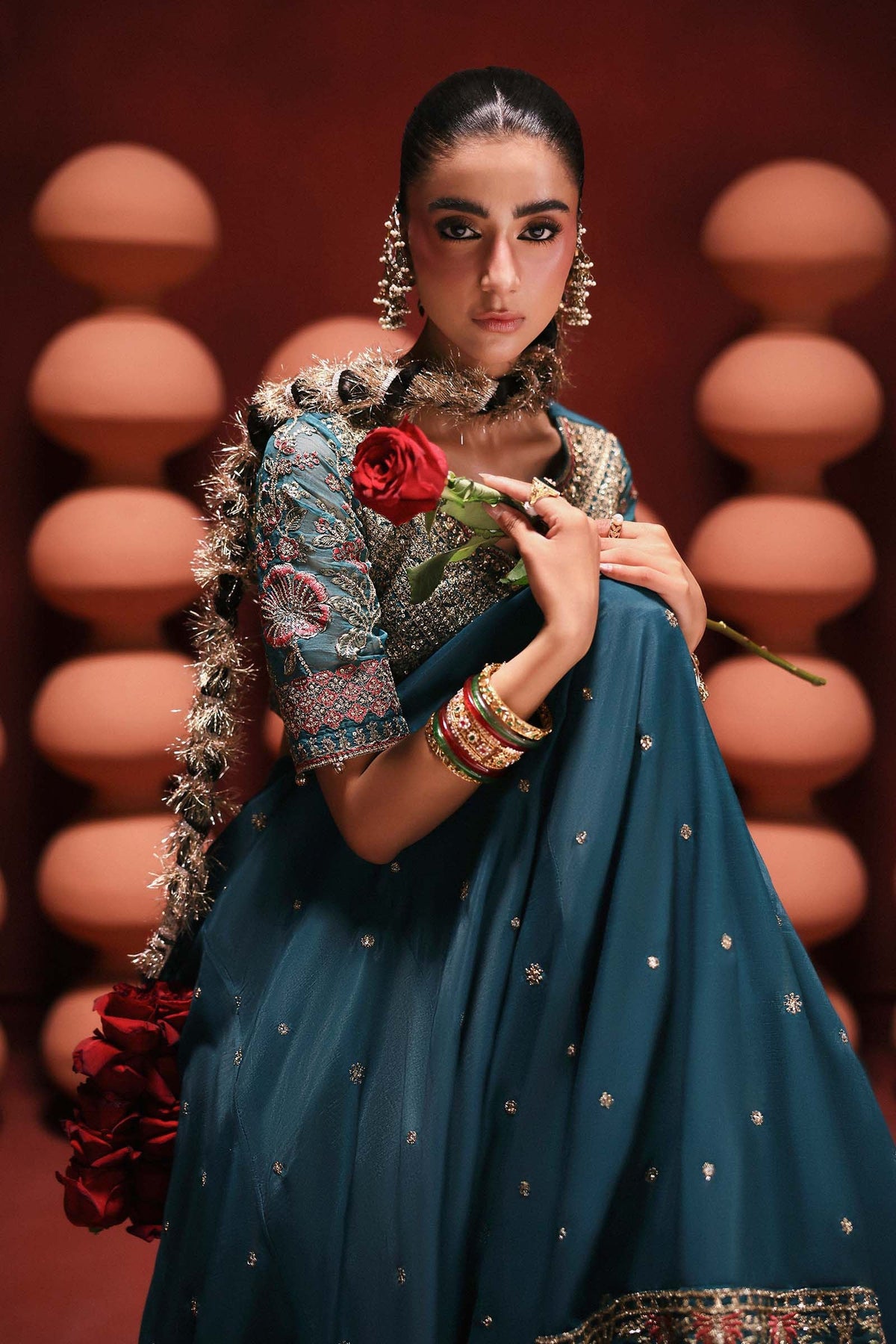 Maria B | Luxury Formals Pre Fall | SF-EA26-27-Teal - Formal Dress - available at Maria Faisal in UK and USA.