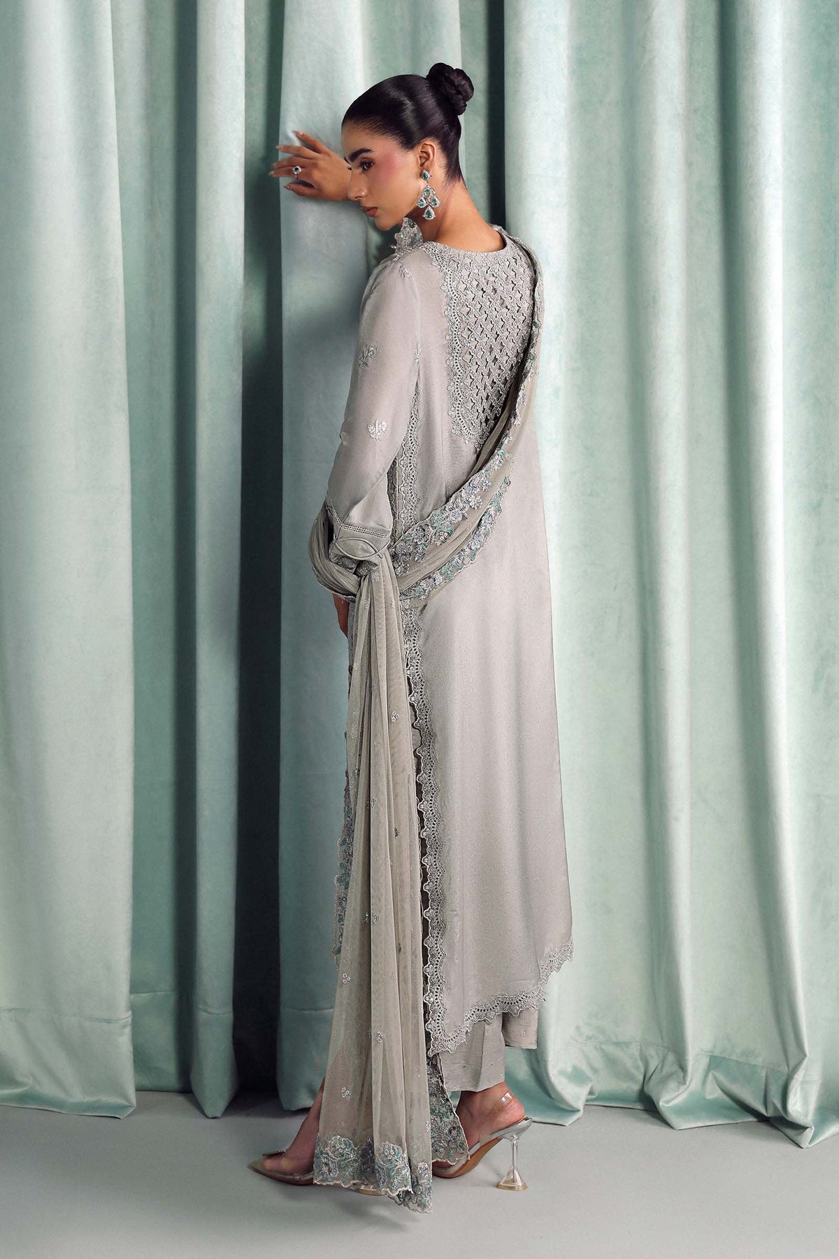 Maria B | Luxury Formals Pre Fall | SF-EA26-37-Grey - Formal Dress - available at Maria Faisal in UK and USA.