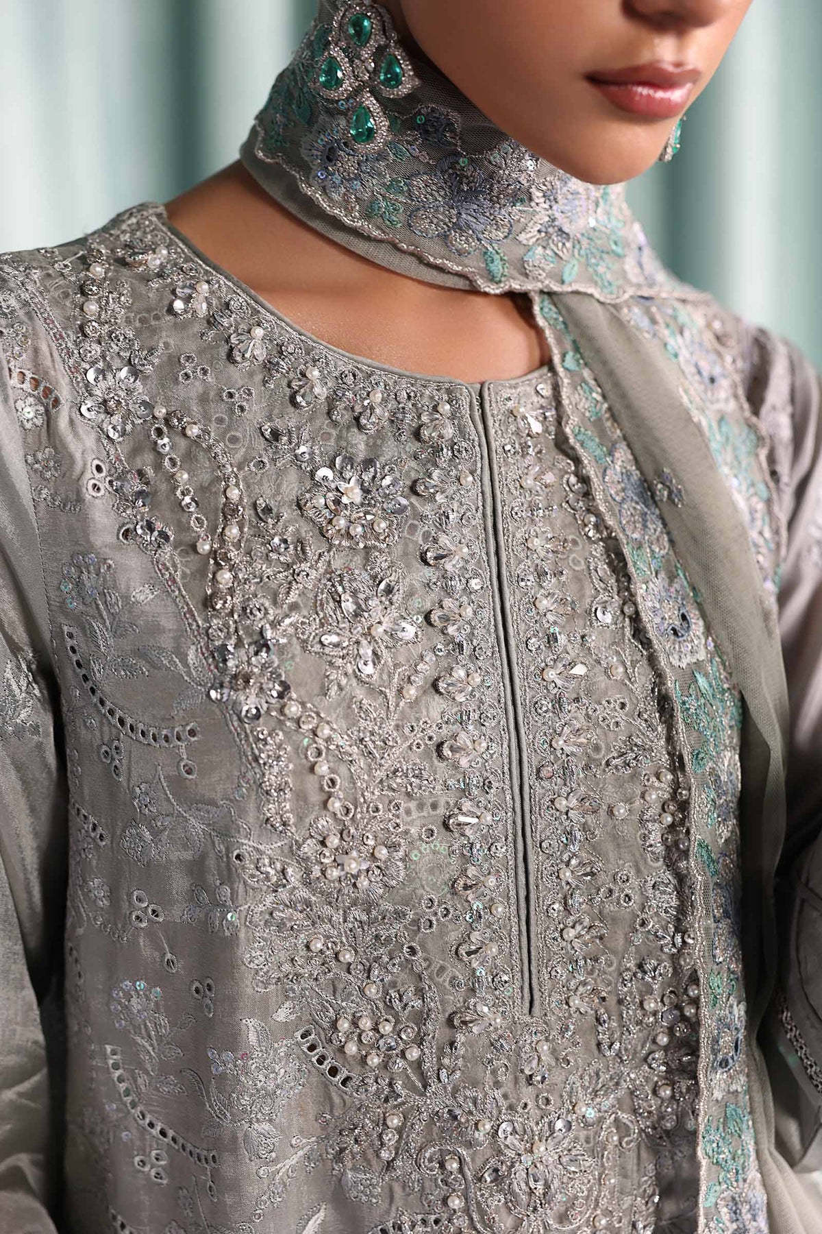 Maria B | Luxury Formals Pre Fall | SF-EA26-37-Grey - Formal Dress - available at Maria Faisal in UK and USA.