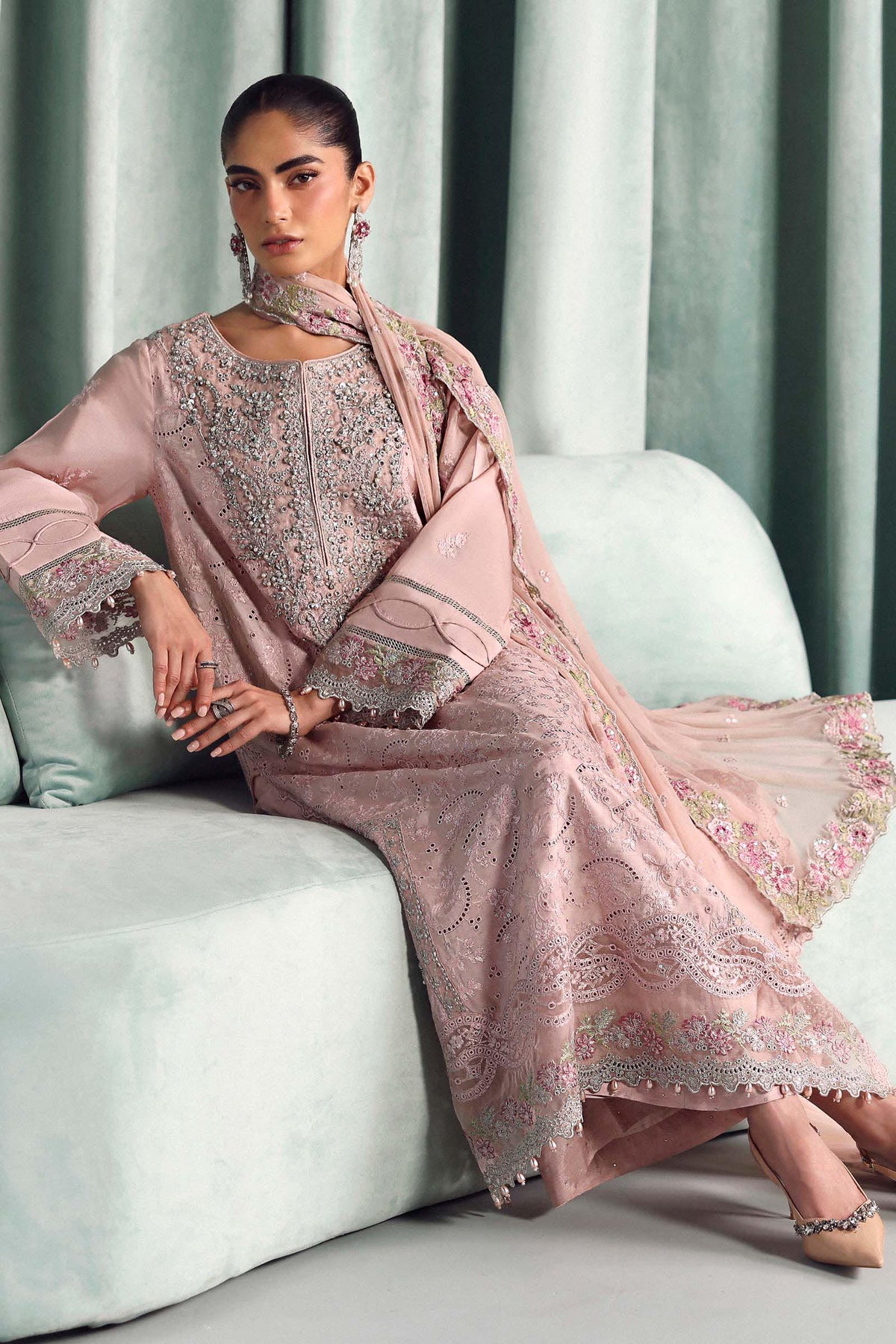 Maria B | Luxury Formals Pre Fall | SF-EA26-37-Pink - Formal Dress - available at Maria Faisal in UK and USA.