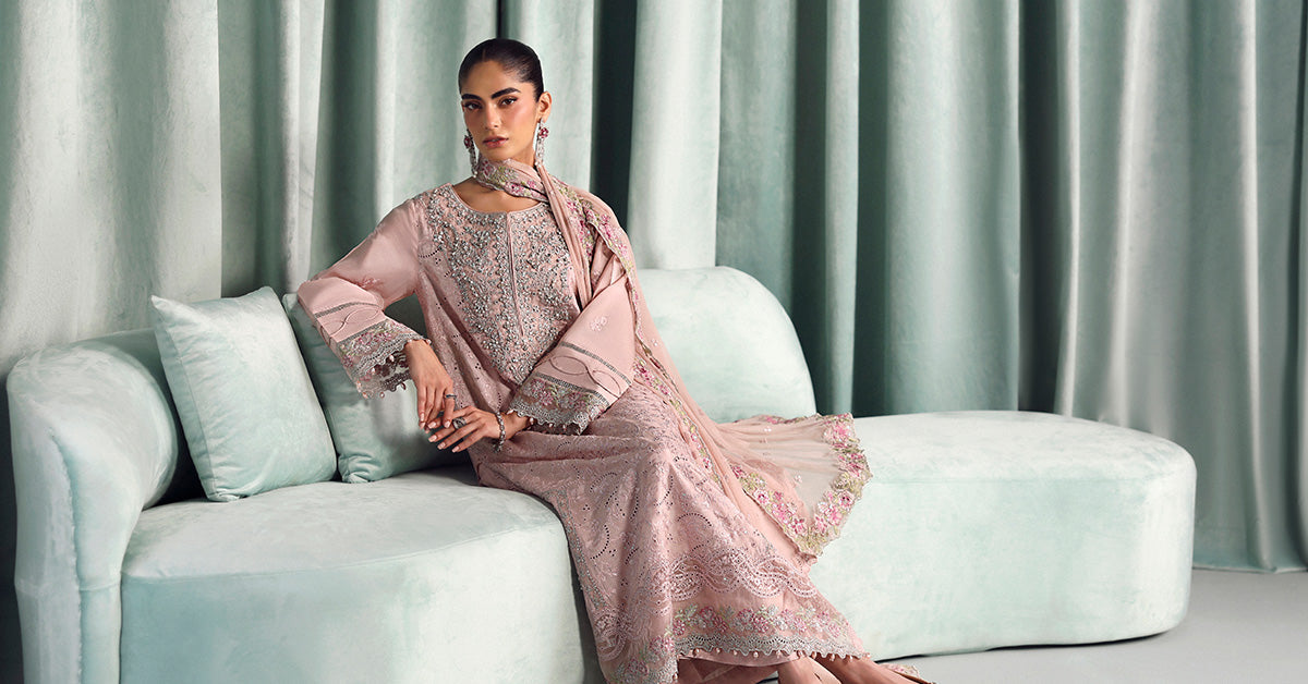 Maria B | Luxury Formals Pre Fall | SF-EA26-37-Pink - Formal Dress - available at Maria Faisal in UK and USA.