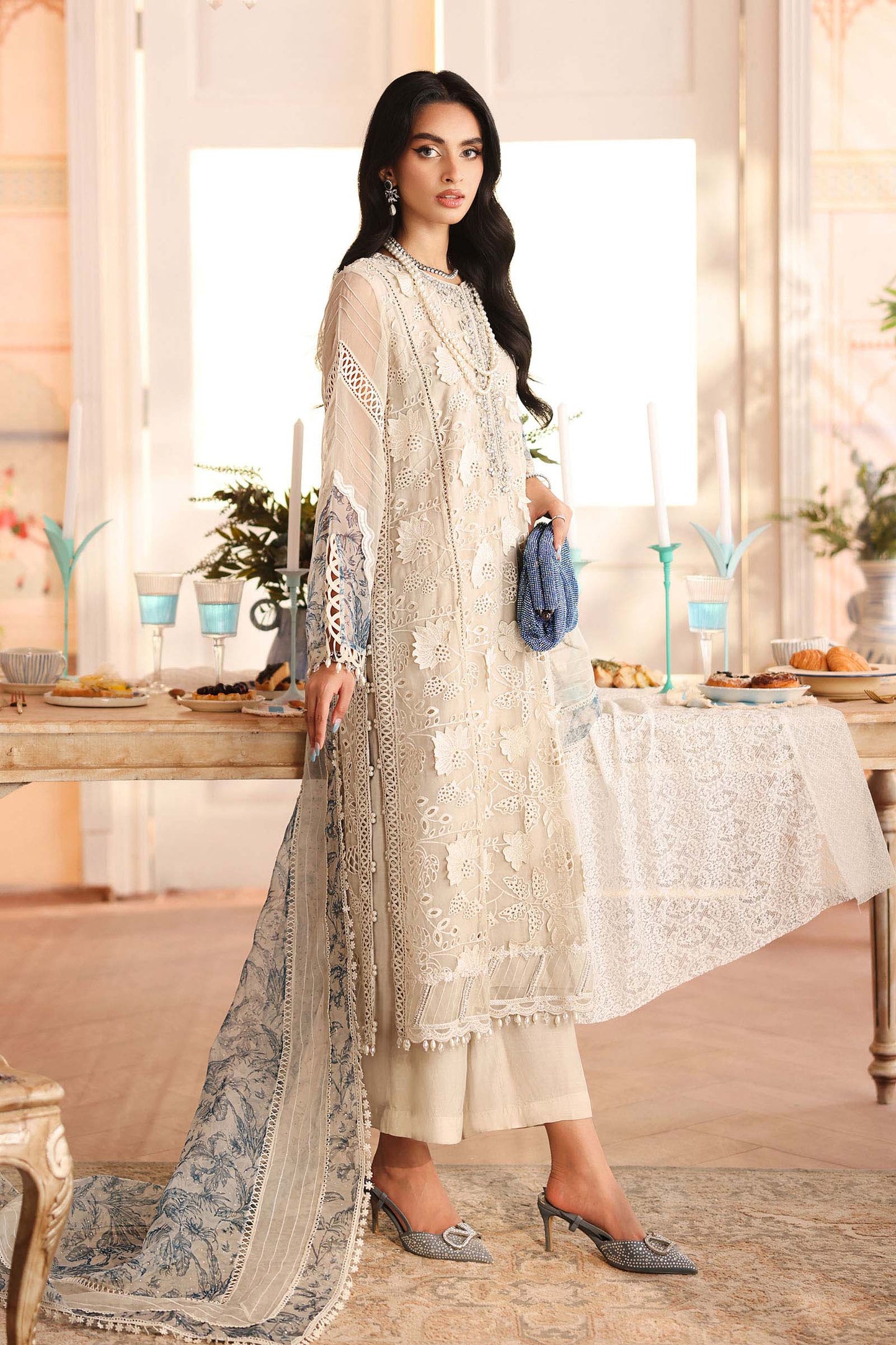 Maria B | Pre Fall Dresses | 3 Piece Embroidered Organza Suit CC - Ladies Clothes - Maria Faisal