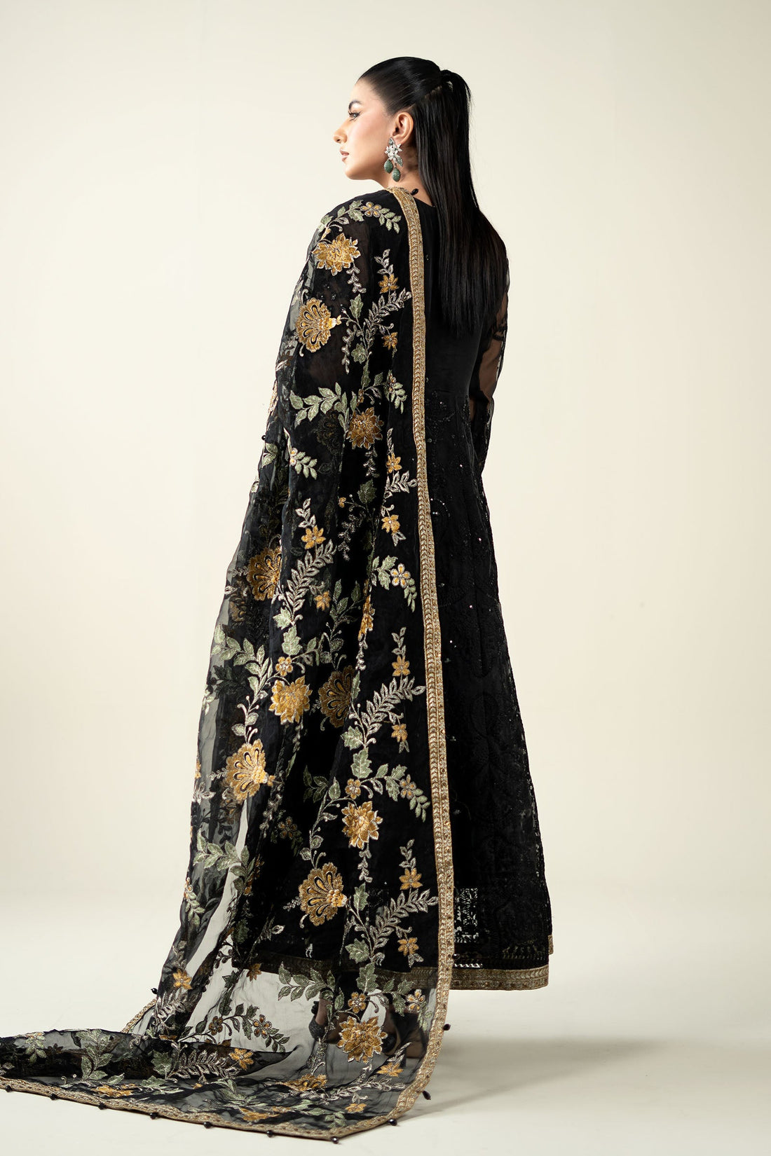 Maria B | Pre Fall Dresses | 3 Piece Embroidered Suit Black - Ladies Clothes - Maria Faisal