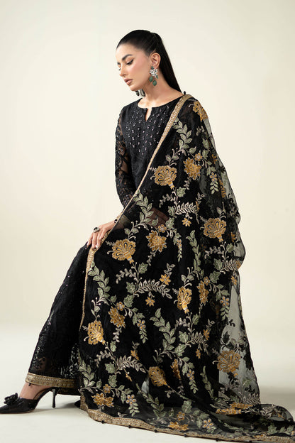 Maria B | Pre Fall Dresses | 3 Piece Embroidered Suit Black - Ladies Clothes - Maria Faisal