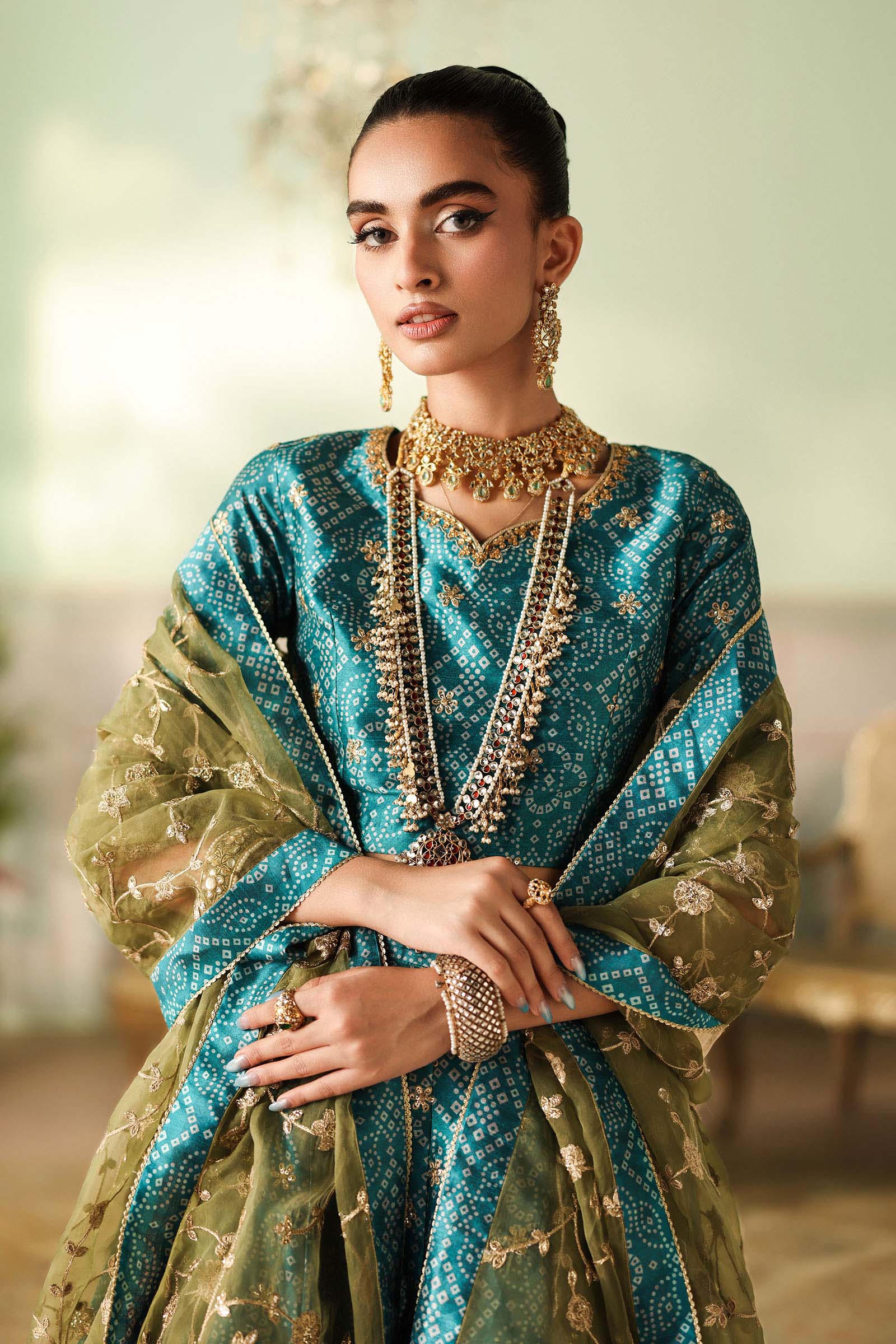 Maria B | Pre Fall Dresses | 3 Piece Embroidered Raw Silk Suit Teal Green - Ladies Clothes - Maria Faisal
