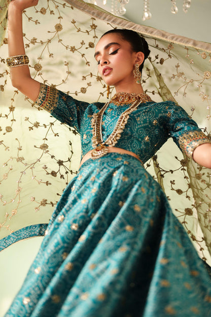 Maria B | Pre Fall Dresses | 3 Piece Embroidered Raw Silk Suit Teal Green - Ladies Clothes - Maria Faisal