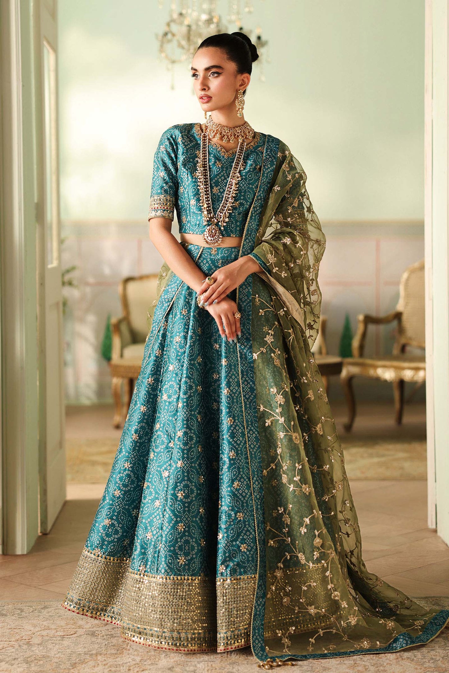 Maria B | Pre Fall Dresses | 3 Piece Embroidered Raw Silk Suit Teal Green - Ladies Clothes - Maria Faisal