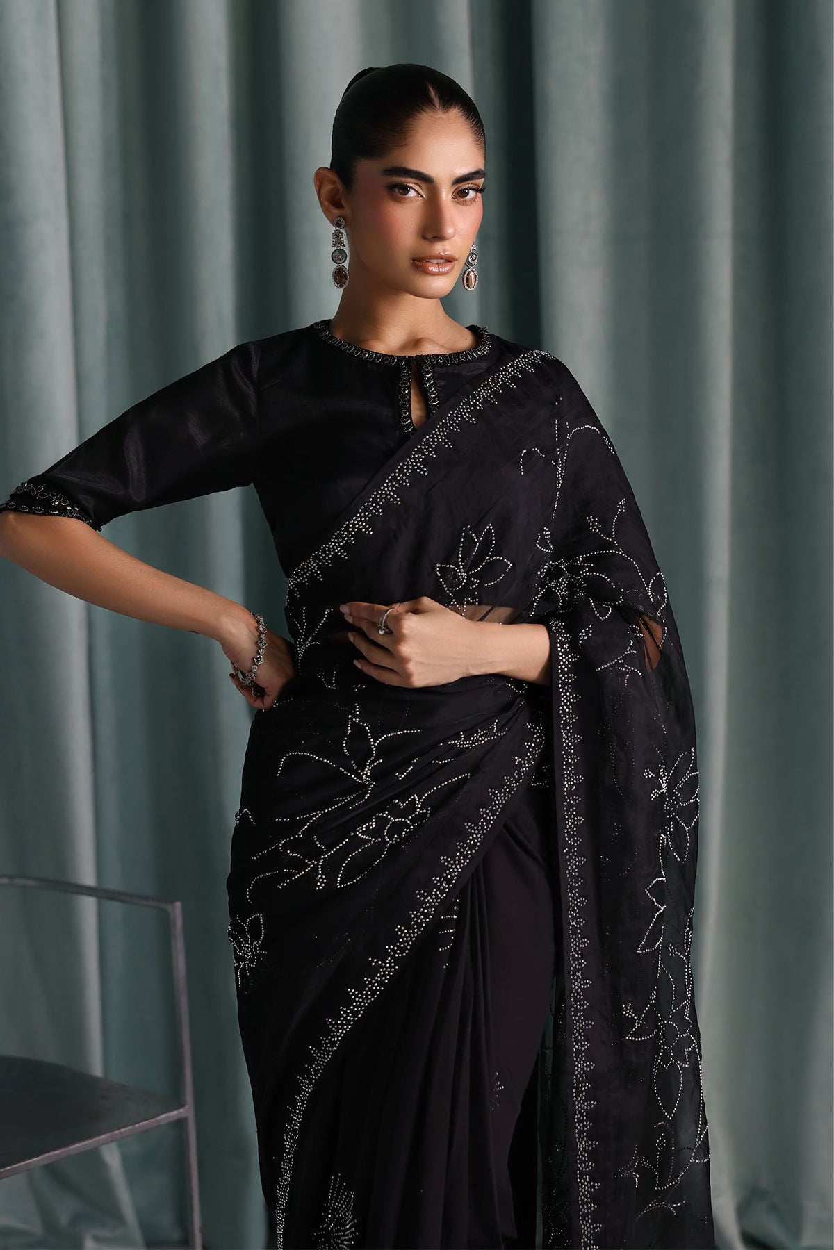 Maria B | Luxury Formals Pre Fall | SF-PF26-02-Black - Formal Dress - available at Maria Faisal in UK and USA.