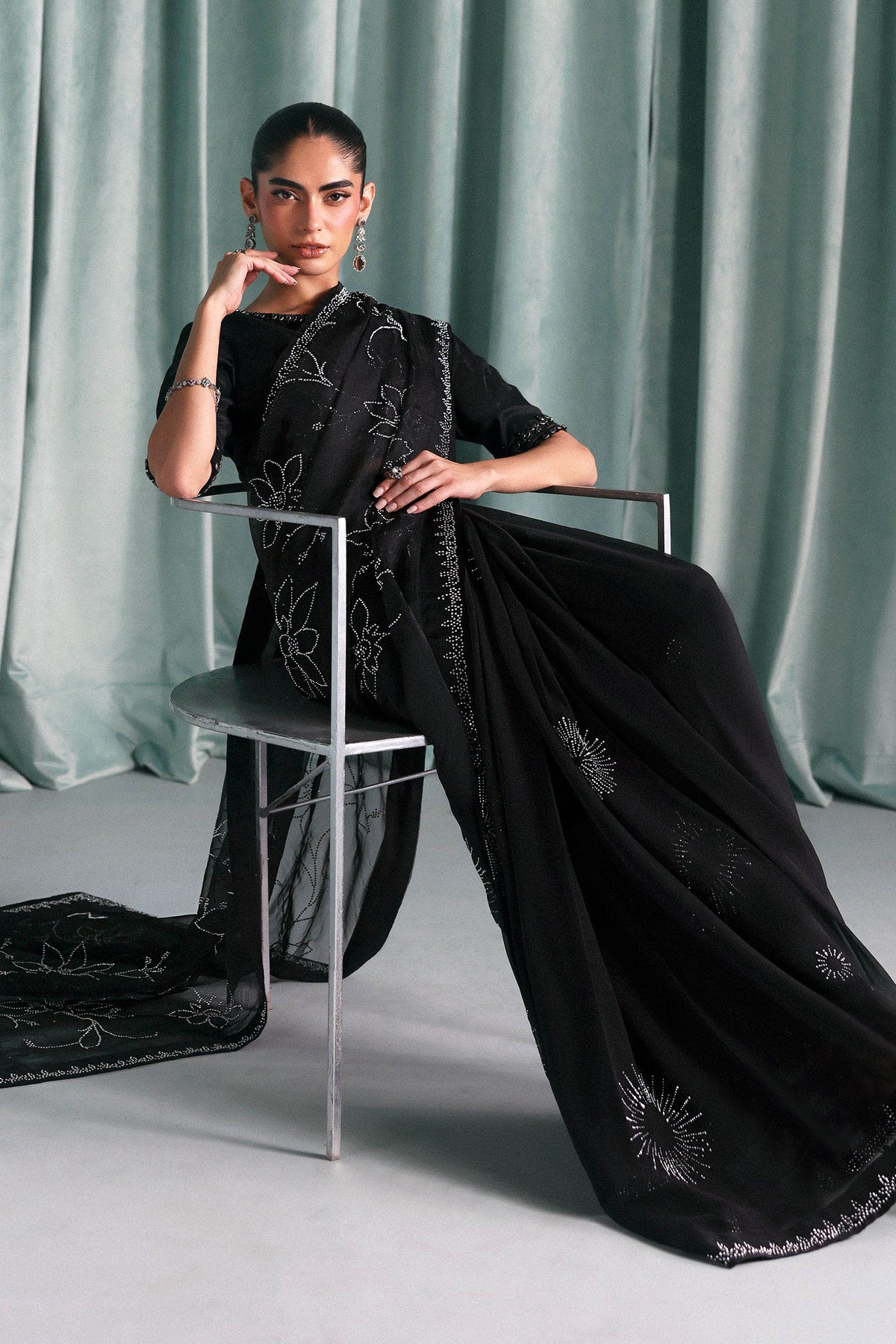 Maria B | Luxury Formals Pre Fall | SF-PF26-02-Black - Formal Dress - available at Maria Faisal in UK and USA.