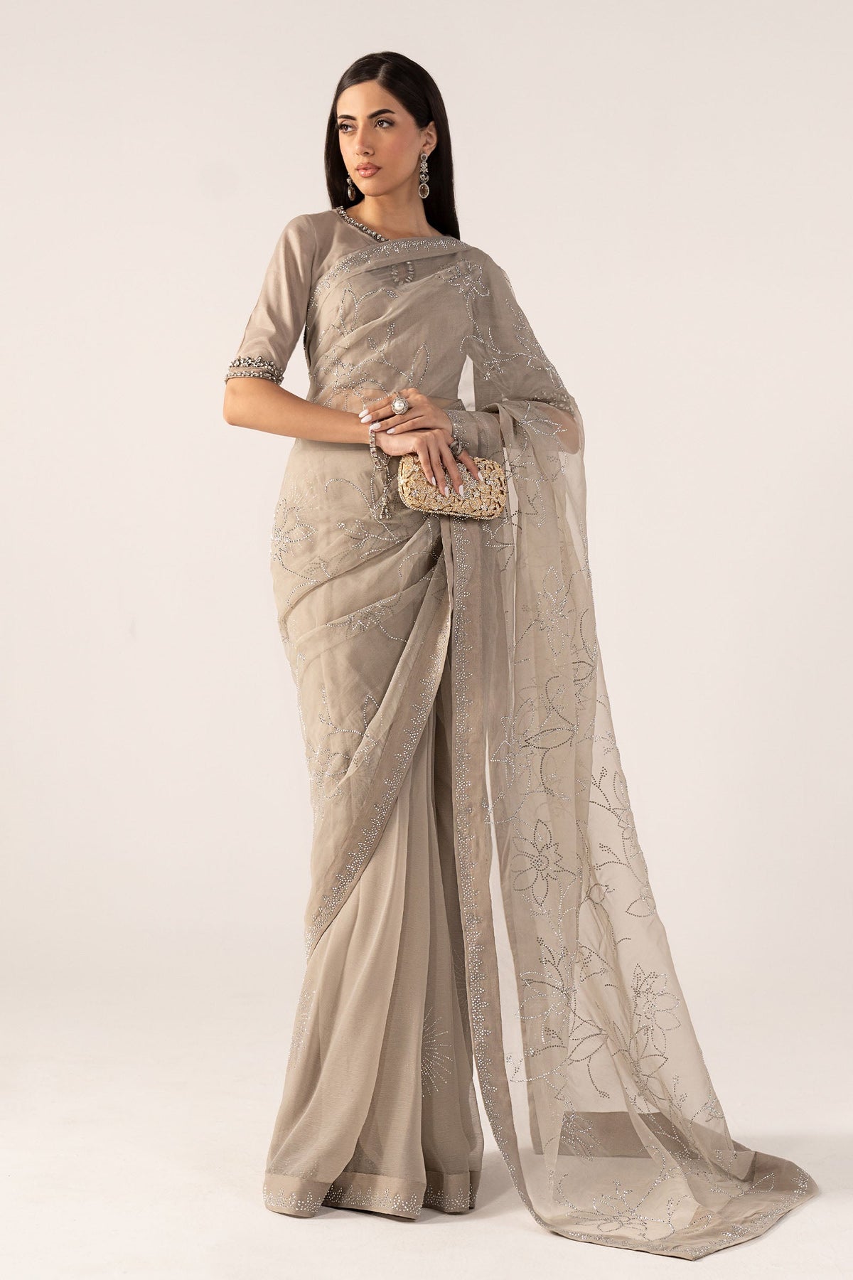 Maria B | Luxury Formals Pre Fall | SF-PF26-02-Grey - Formal Dress - available at Maria Faisal in UK and USA.
