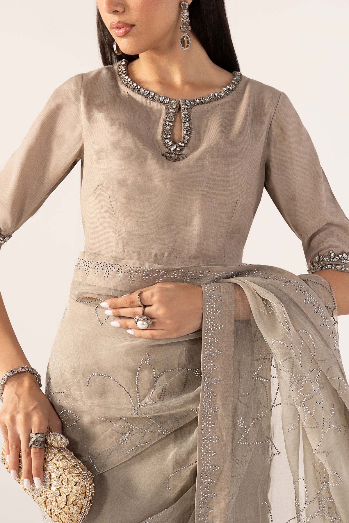 Maria B | Luxury Formals Pre Fall | SF-PF26-02-Grey - Formal Dress - available at Maria Faisal in UK and USA.