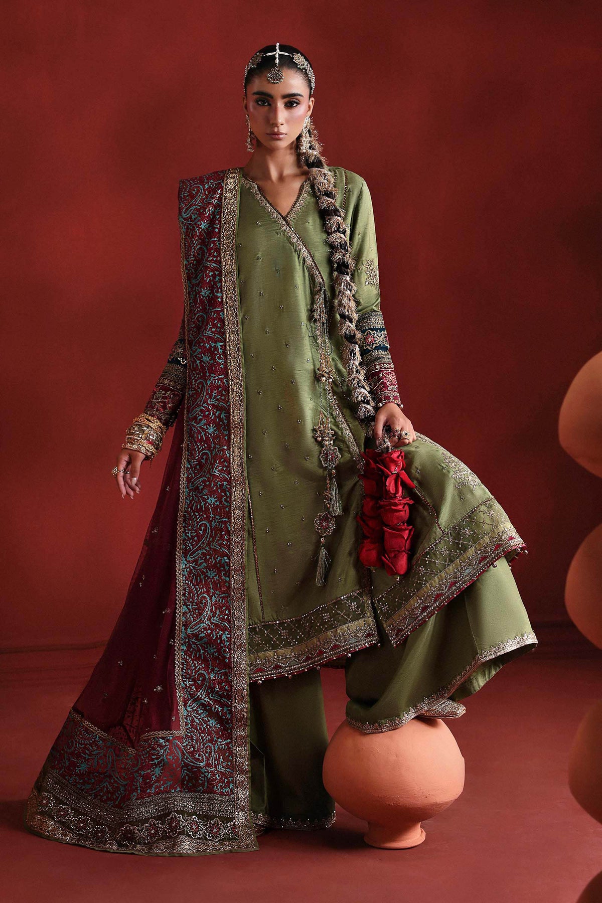Maria B | Luxury Formals Pre Fall | SF-PF26-03-Green - Formal Dress - available at Maria Faisal in UK and USA.