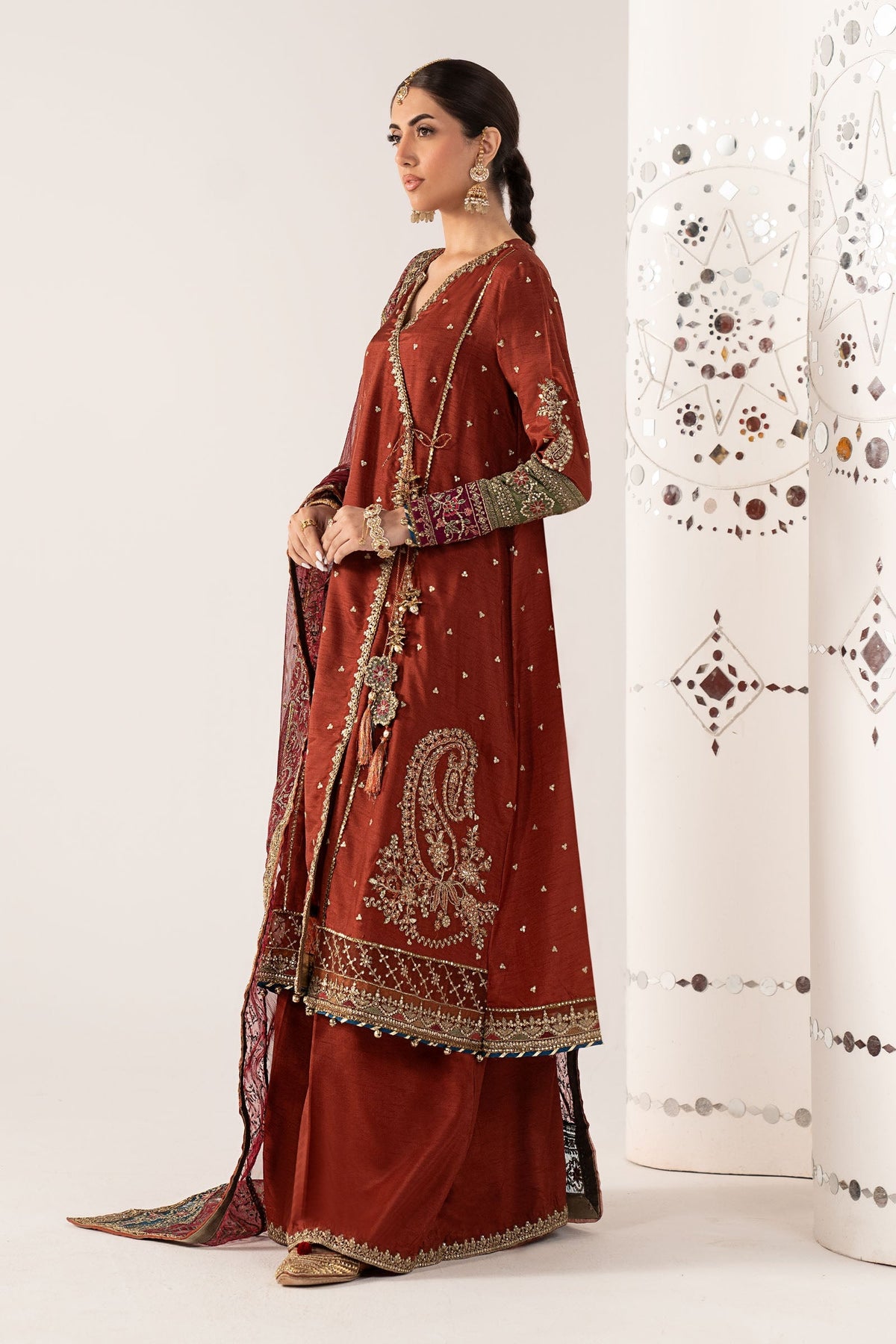 Maria B | Luxury Formals Pre Fall | SF-PF26-03-Mustard - Formal Dress - available at Maria Faisal in UK and USA.
