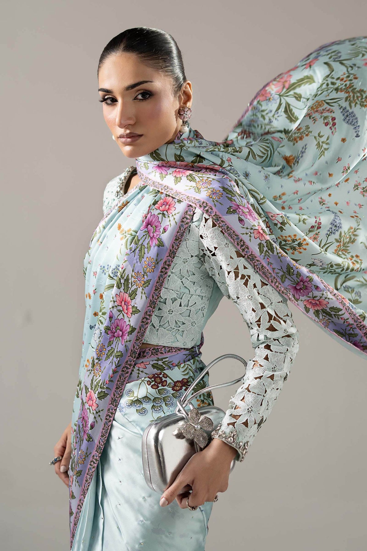 Maria B | Luxury Formals Pre Fall | SF-PF26-08-AQUA - Formal Dress - available at Maria Faisal in UK and USA.