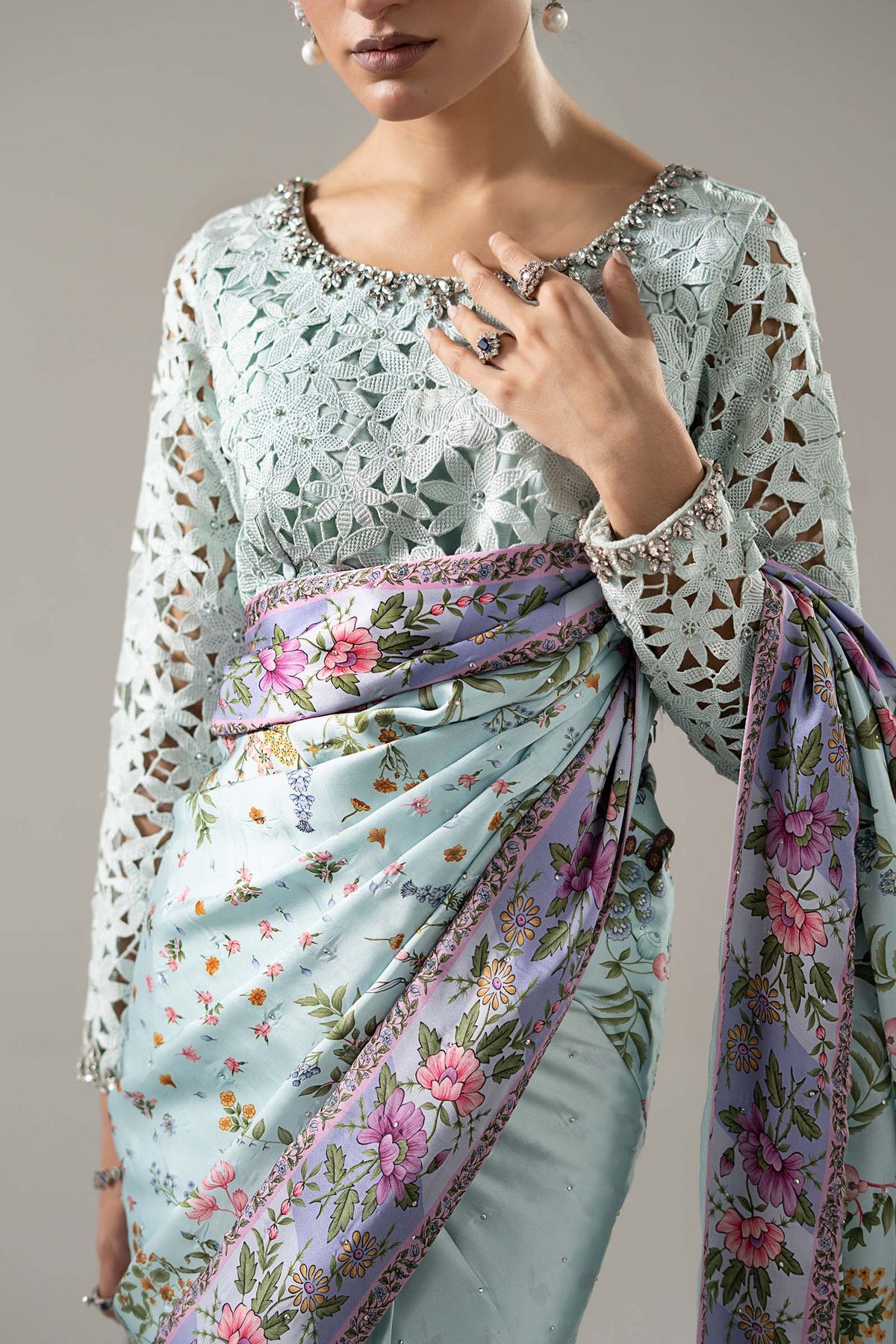 Maria B | Luxury Formals Pre Fall | SF-PF26-08-AQUA - Formal Dress - available at Maria Faisal in UK and USA.