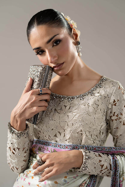 Maria B | Luxury Formals Pre Fall | SF-PF26-08-Off White - Formal Dress - available at Maria Faisal in UK and USA.