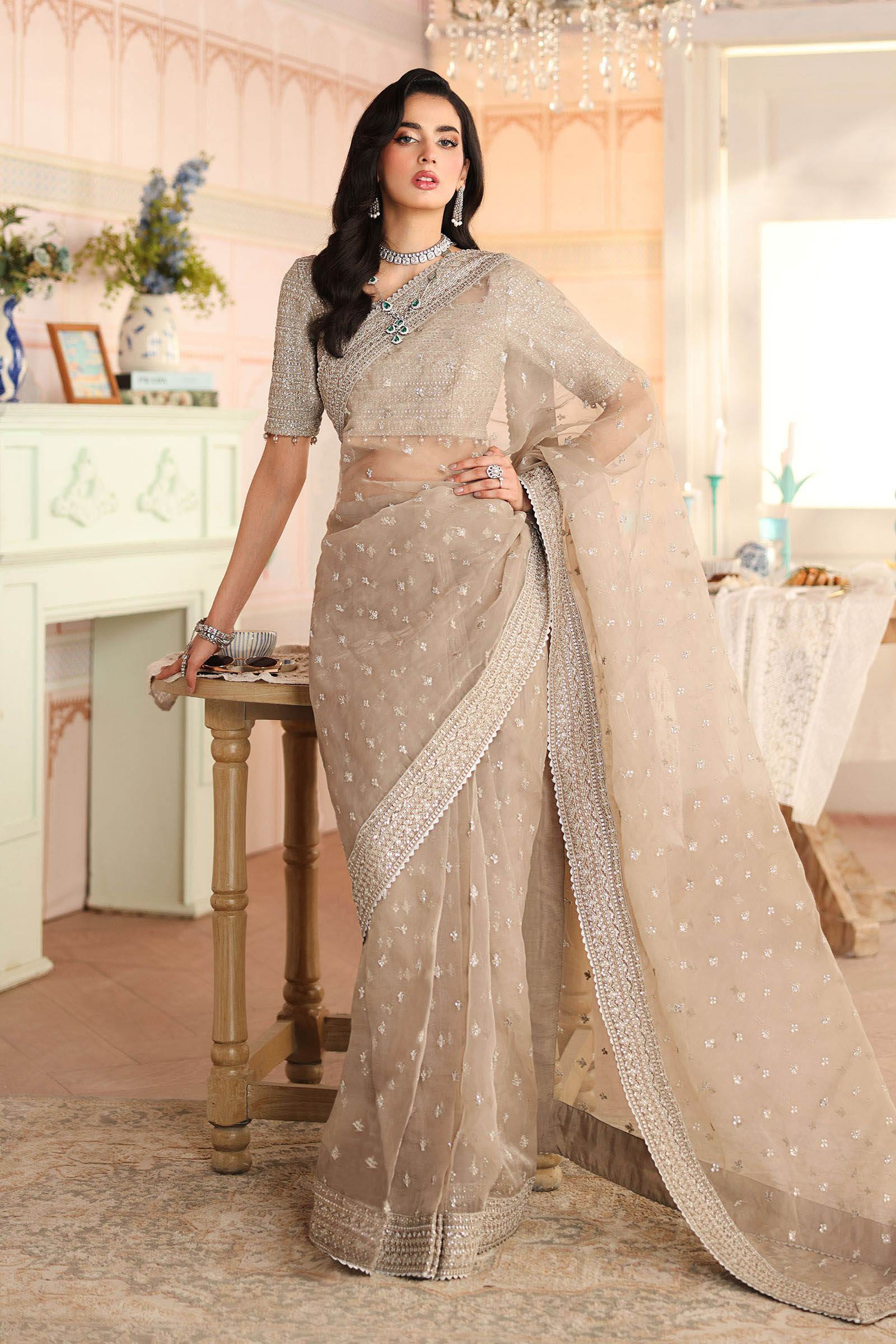 Maria B | Pre Fall Dresses | Embroidered Raw Silk Saree II - Ladies Clothes - Maria Faisal