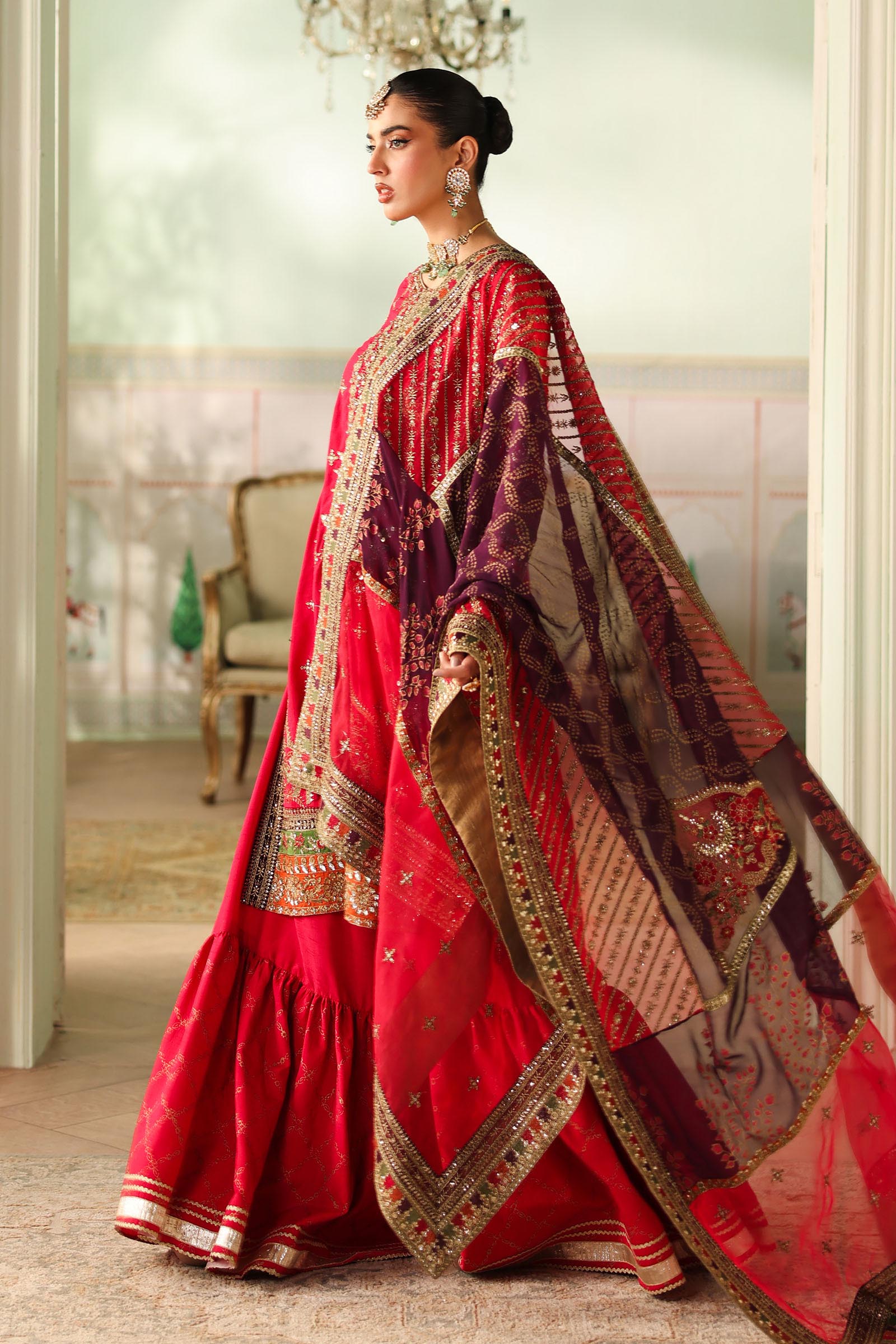 Maria B | Pre Fall Dresses | 3 Piece Embroidered Bamber Raw Silk Suit Carrot Pink - Ladies Clothes - Maria Faisal