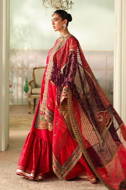 Maria B | Pre Fall Dresses | 3 Piece Embroidered Bamber Raw Silk Suit Carrot Pink - Ladies Clothes - Maria Faisal