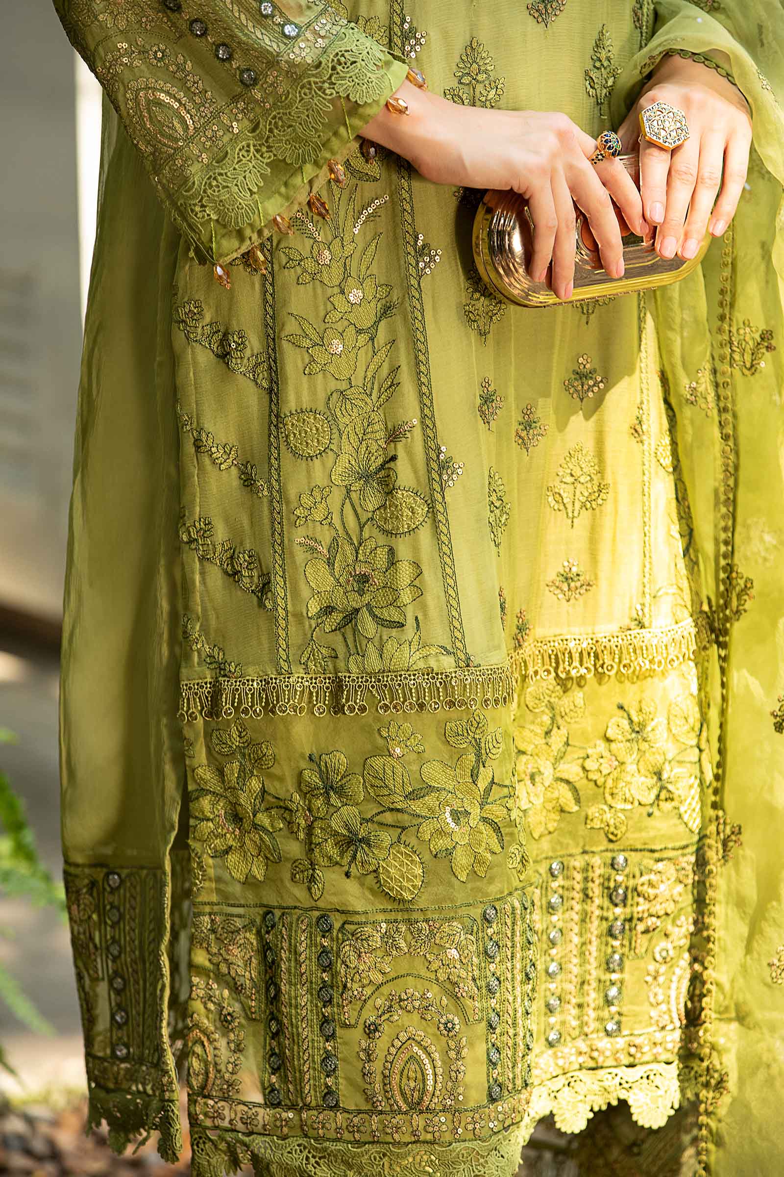 Maria B | Pre Fall Dresses | 3 Piece Embroidered Suit Grape Green - Ladies Clothes - Maria Faisal