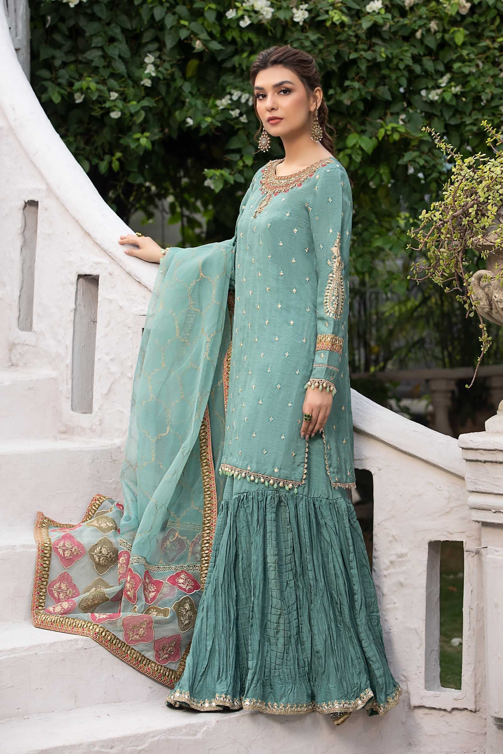 Maria B | Luxury Formals | SF-EA23-18R1-Ferozi - Formal Dress - available at Maria Faisal in UK and USA.