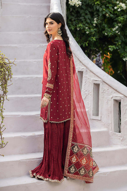 Maria B | Luxury Formals | SF-EA23-18R1-Maroon - Formal Dress - available at Maria Faisal in UK and USA.