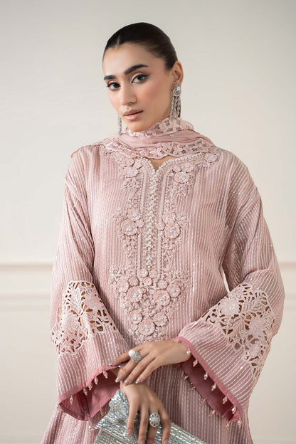 Maria B | Pre Fall Dresses | 3 Piece Embroidered Chiffon Suit Pink - Ladies Clothes - Maria Faisal
