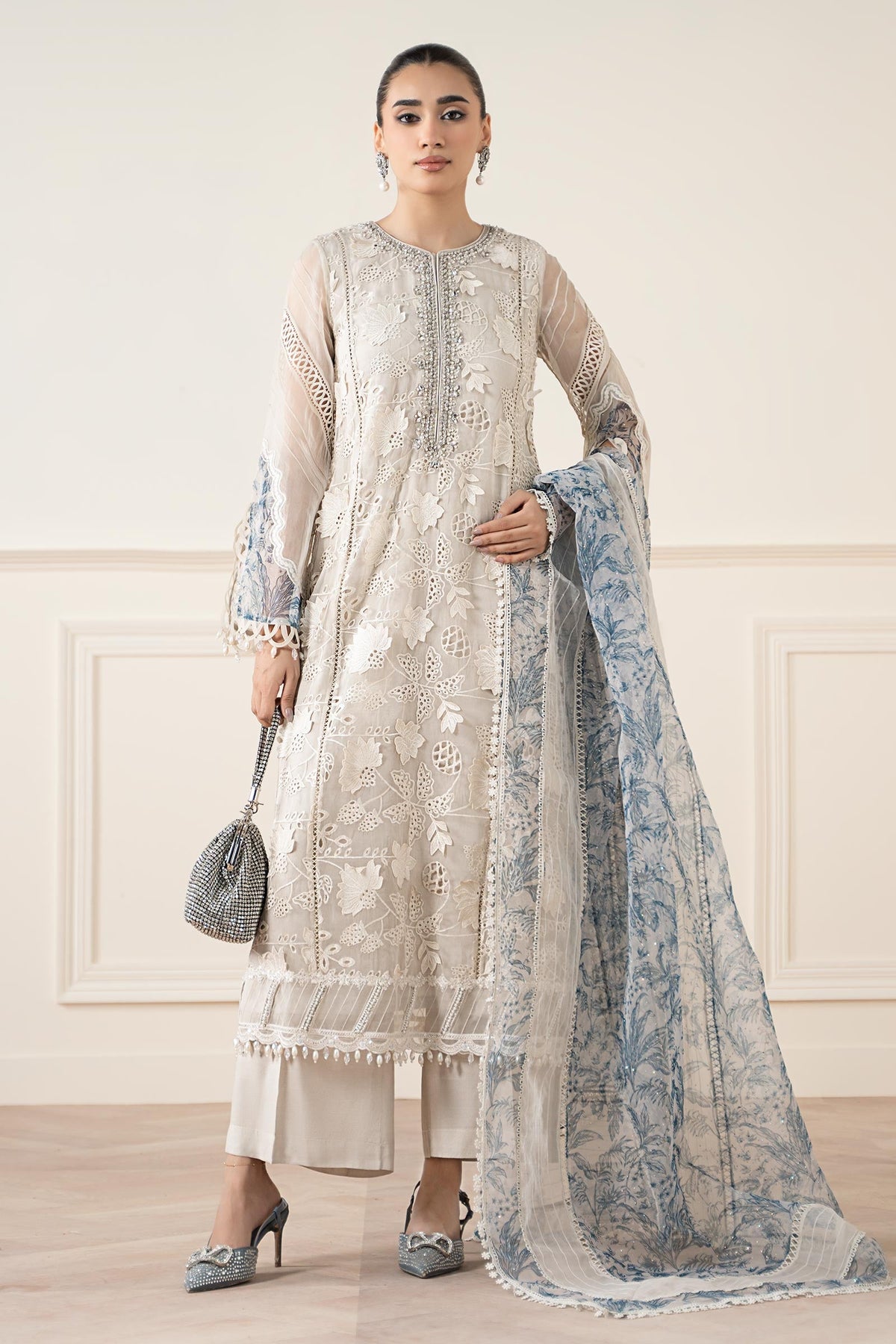 Maria B | Luxury Formals Pre Fall | SF-EA25-05R1-Off White - Formal Dress - available at Maria Faisal in UK and USA.