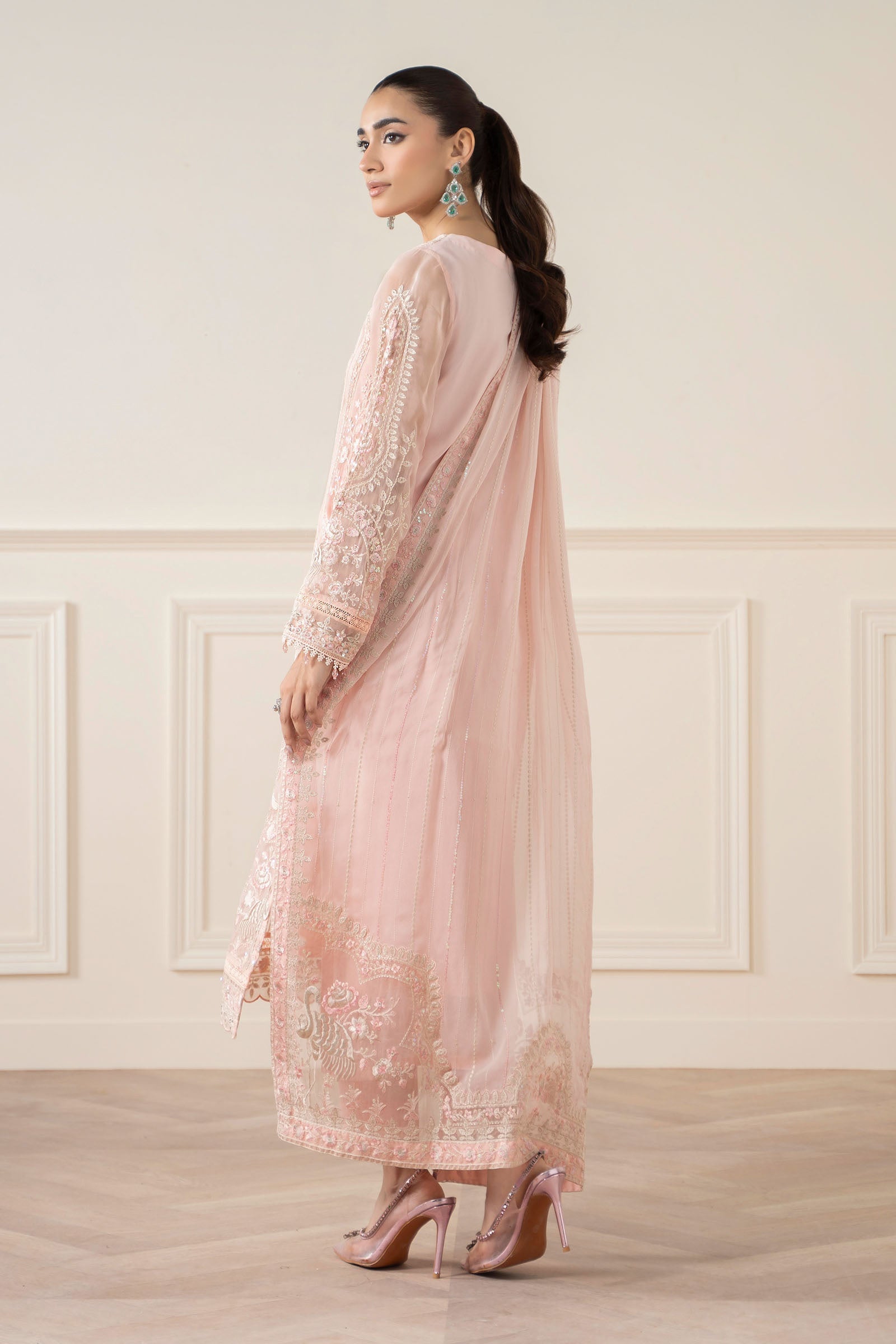 Maria B | Pre Fall Dresses | 3 Piece Embroidered Chiffon Suit OO - Ladies Clothes - Maria Faisal