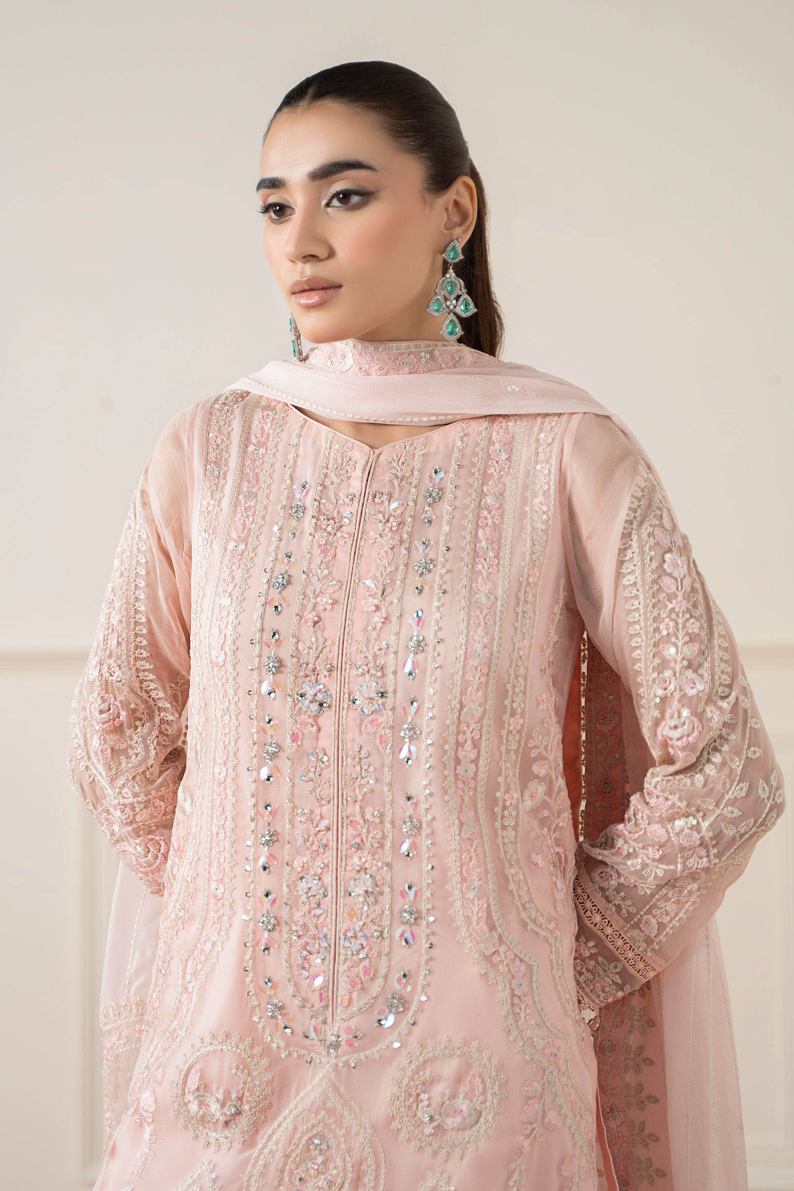 Maria B | Pre Fall Dresses | 3 Piece Embroidered Chiffon Suit OO - Ladies Clothes - Maria Faisal