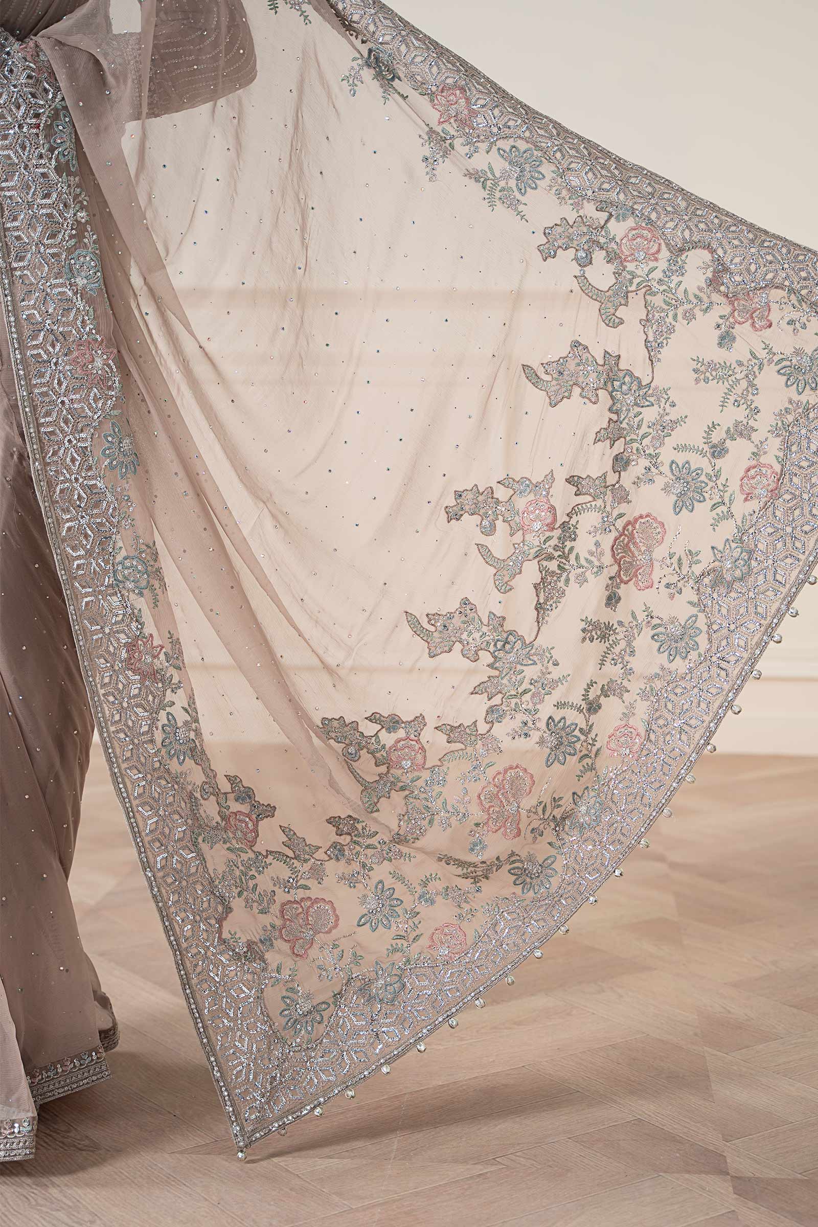 Maria B | Pre Fall Dresses | Embroidered Chiffon Saree FF - Ladies Clothes - Maria Faisal