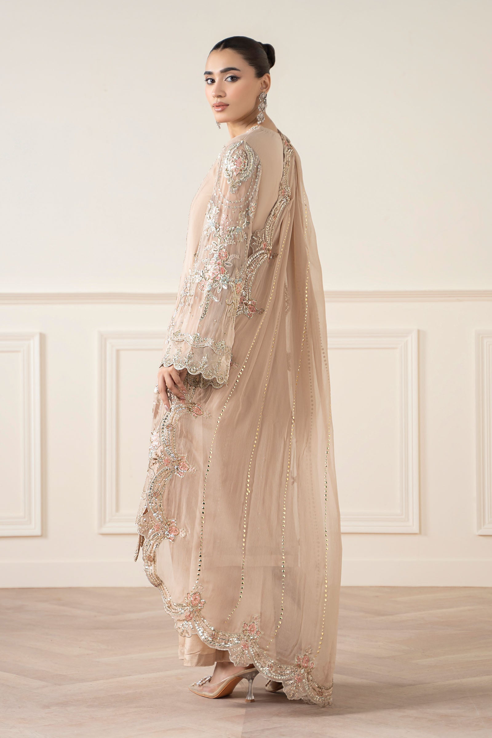 Maria B | Pre Fall Dresses | 3 Piece Embroidered Chiffon Suit Skin - Ladies Clothes - Maria Faisal