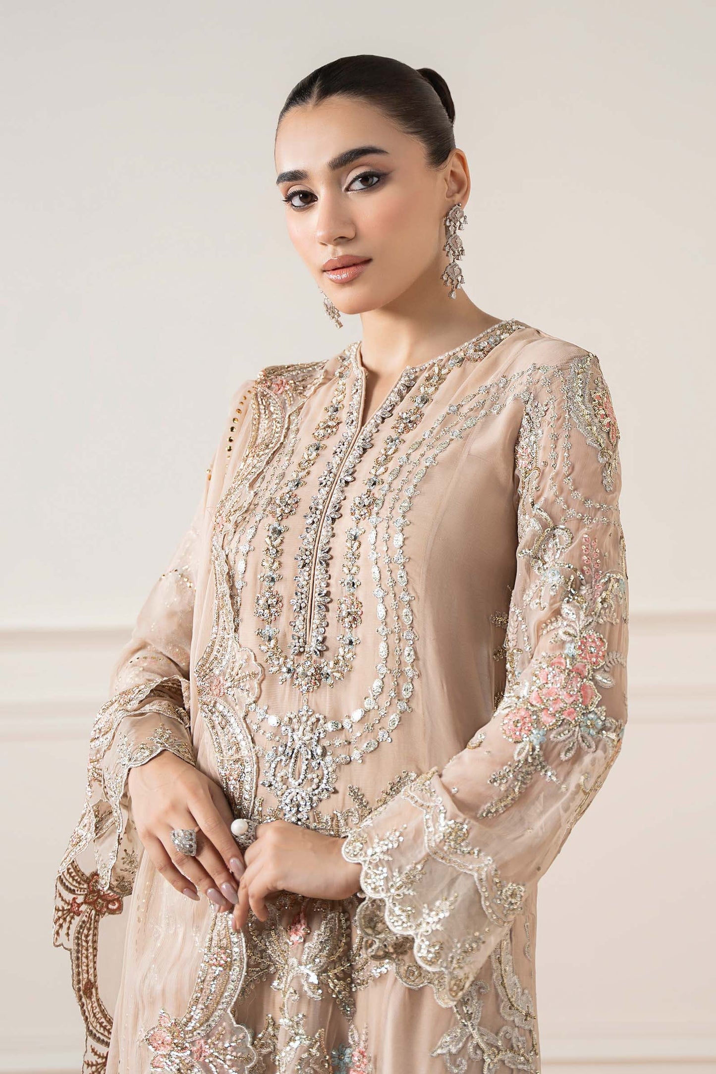 Maria B | Pre Fall Dresses | 3 Piece Embroidered Chiffon Suit Skin - Ladies Clothes - Maria Faisal