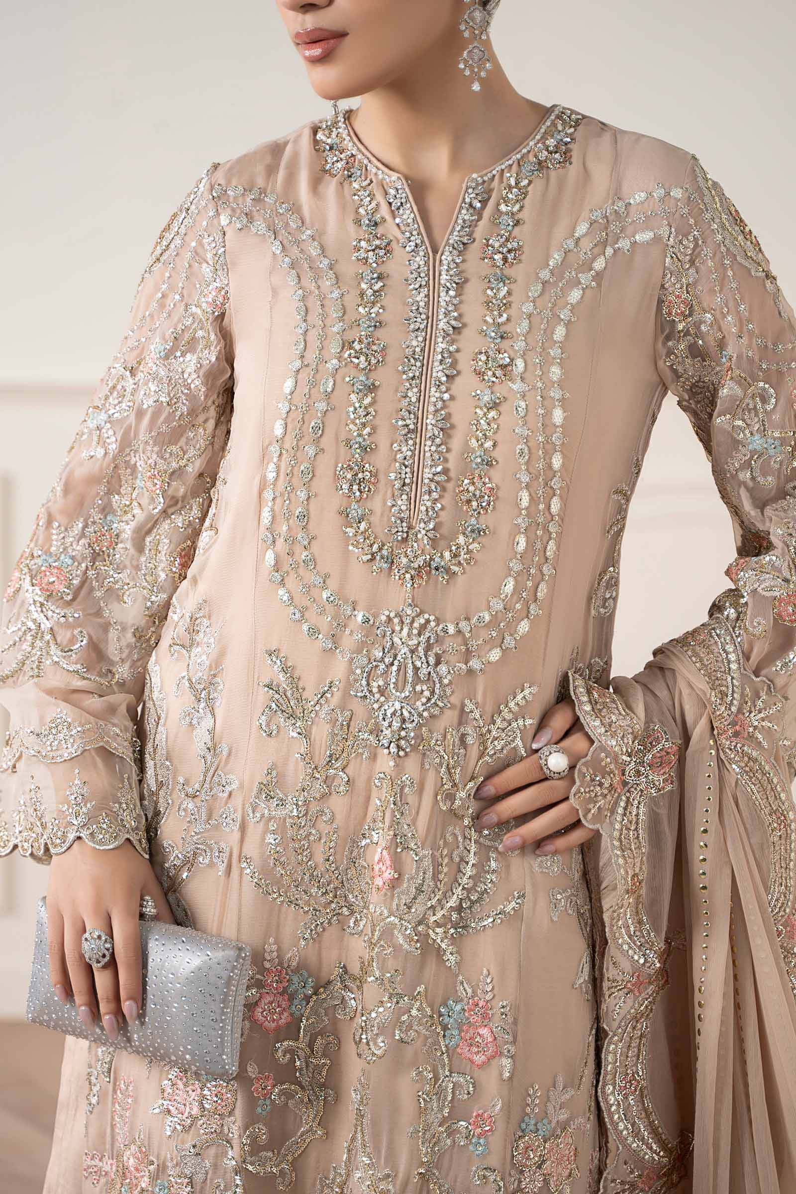 Maria B | Pre Fall Dresses | 3 Piece Embroidered Chiffon Suit Skin - Ladies Clothes - Maria Faisal