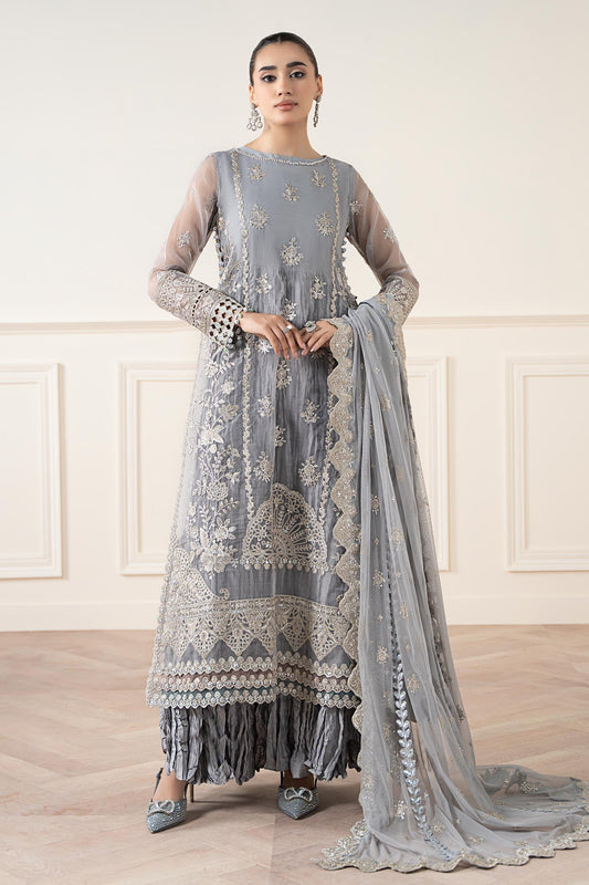 Maria B | Pre Fall Dresses | 3 Piece Embroidered Organza Suit Gray - Ladies Clothes - Maria Faisal